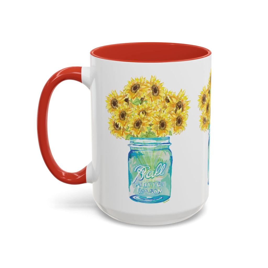 Sunflower Mason Jar Two Tone Ceramic Coffee Mugs - Blue Cava