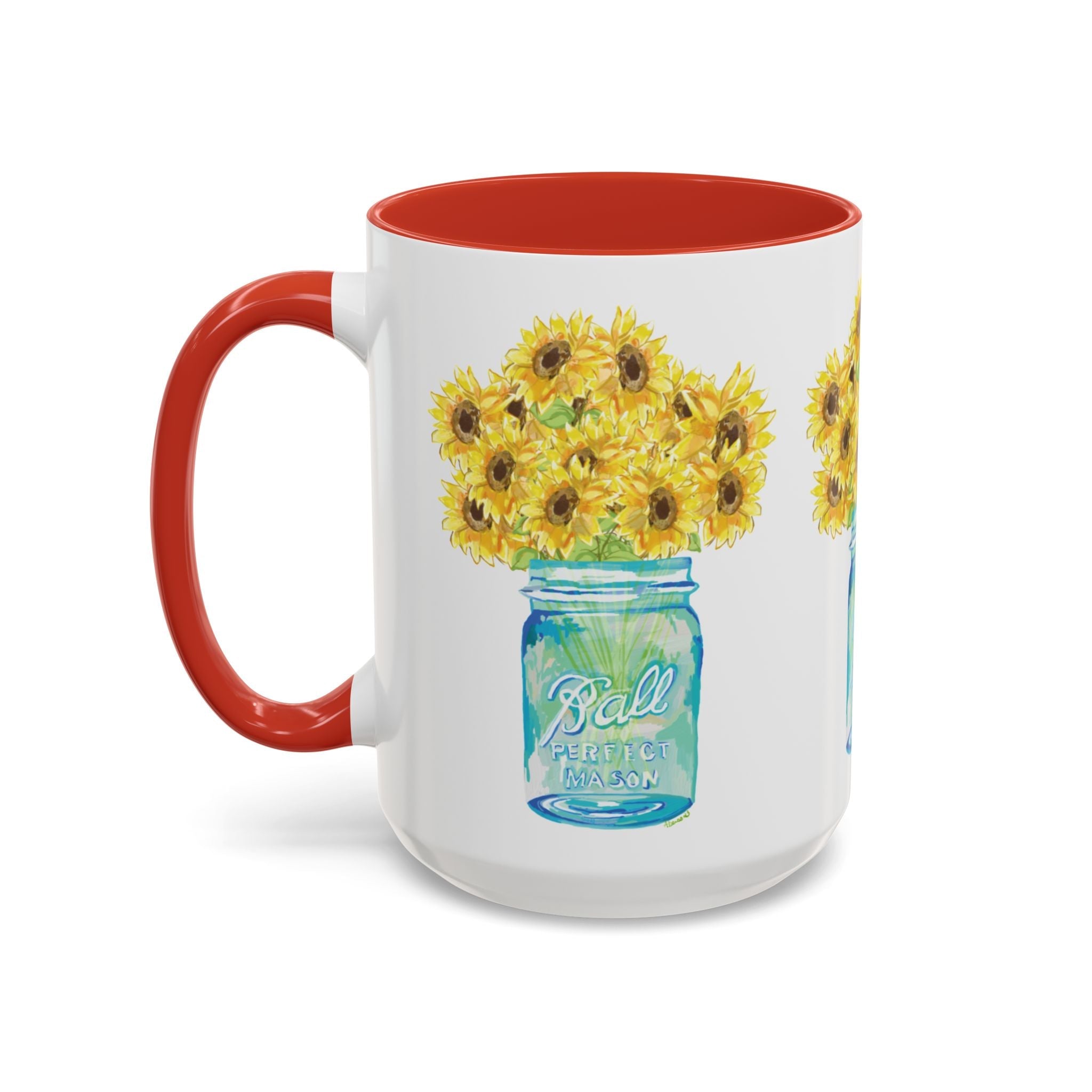 Sunflower Mason Jar Two Tone Ceramic Coffee Mugs - Blue Cava