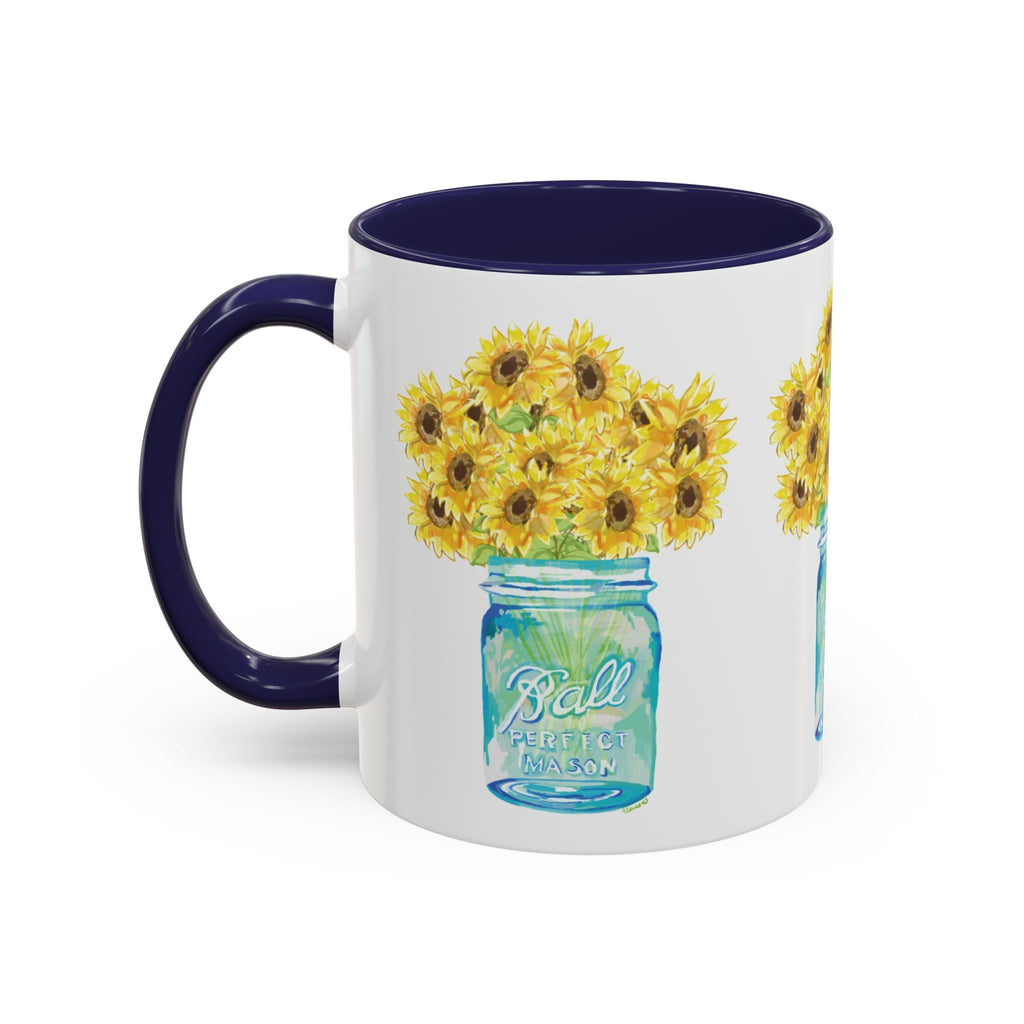 Sunflower Mason Jar Two Tone Ceramic Coffee Mugs - Blue Cava