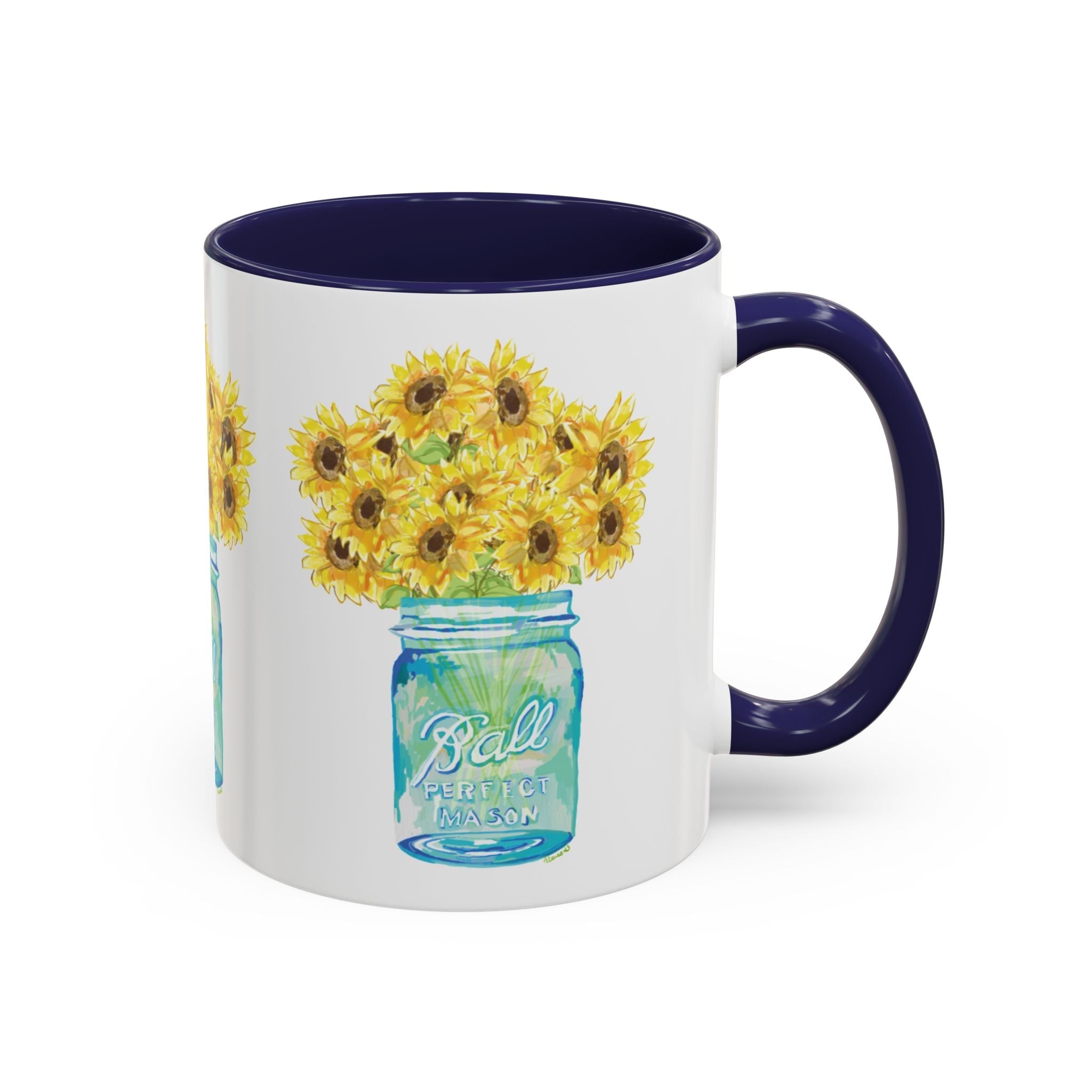 Sunflower Mason Jar Two Tone Ceramic Coffee Mugs - Blue Cava