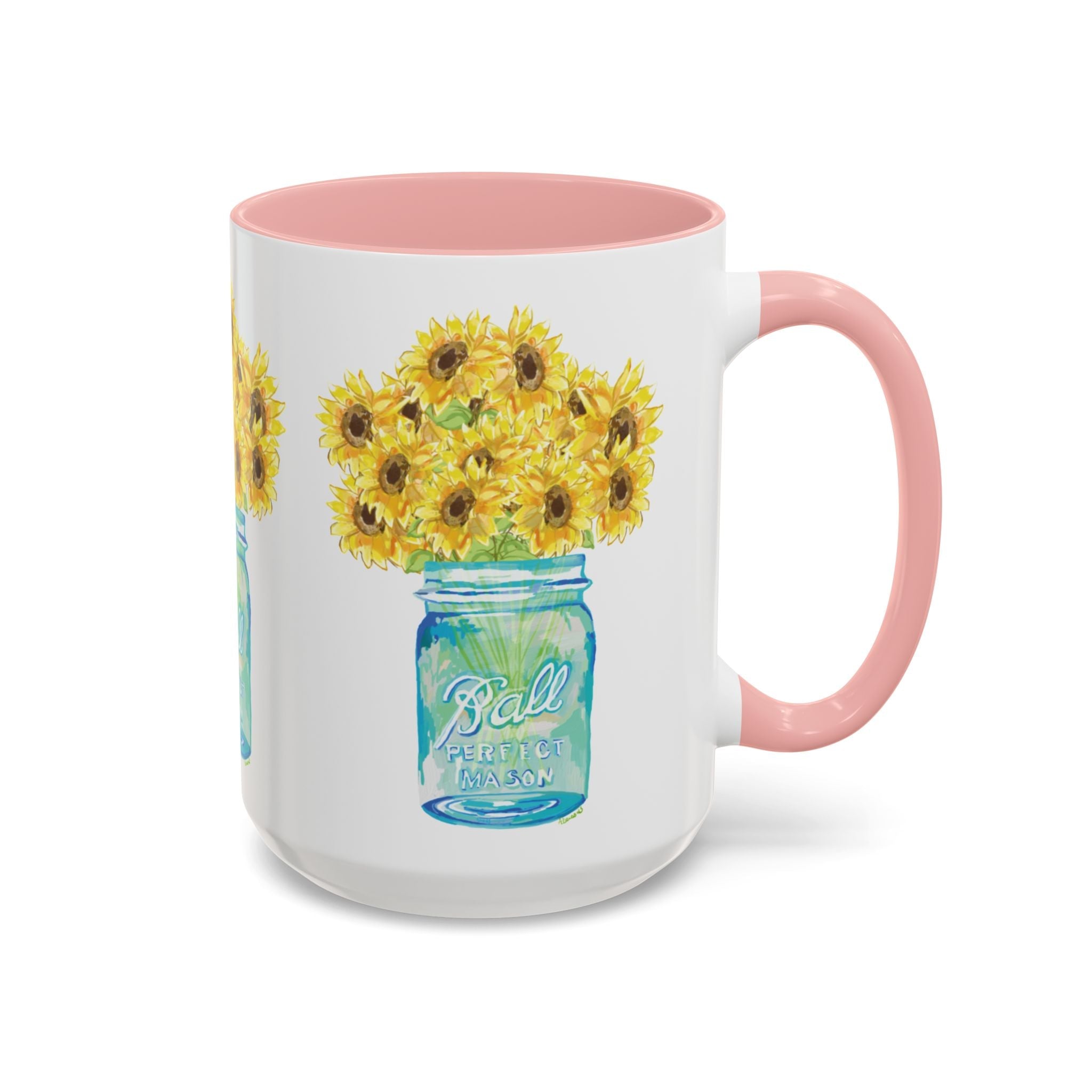 Sunflower Mason Jar Two Tone Ceramic Coffee Mugs - Blue Cava