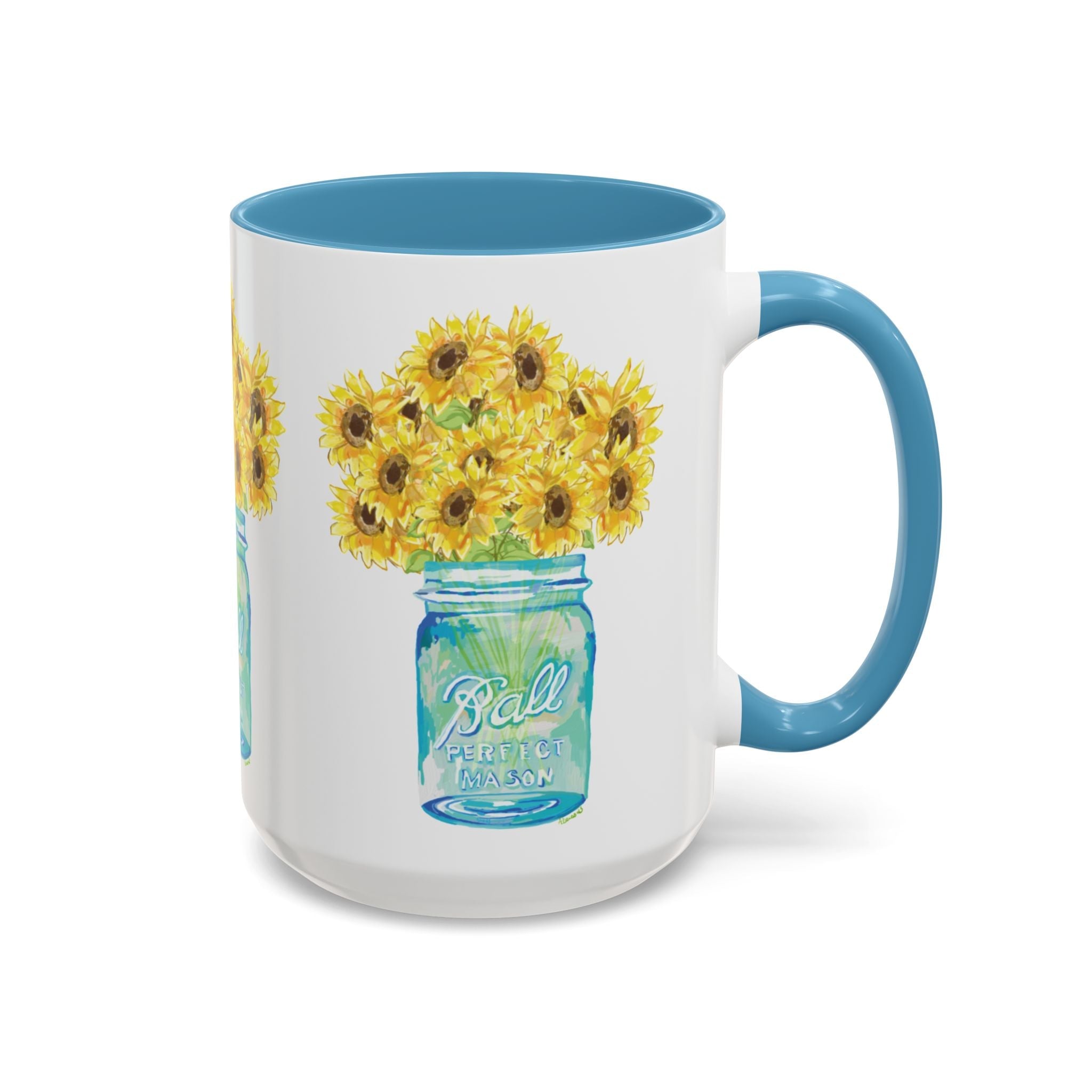 Sunflower Mason Jar Two Tone Ceramic Coffee Mugs - Blue Cava