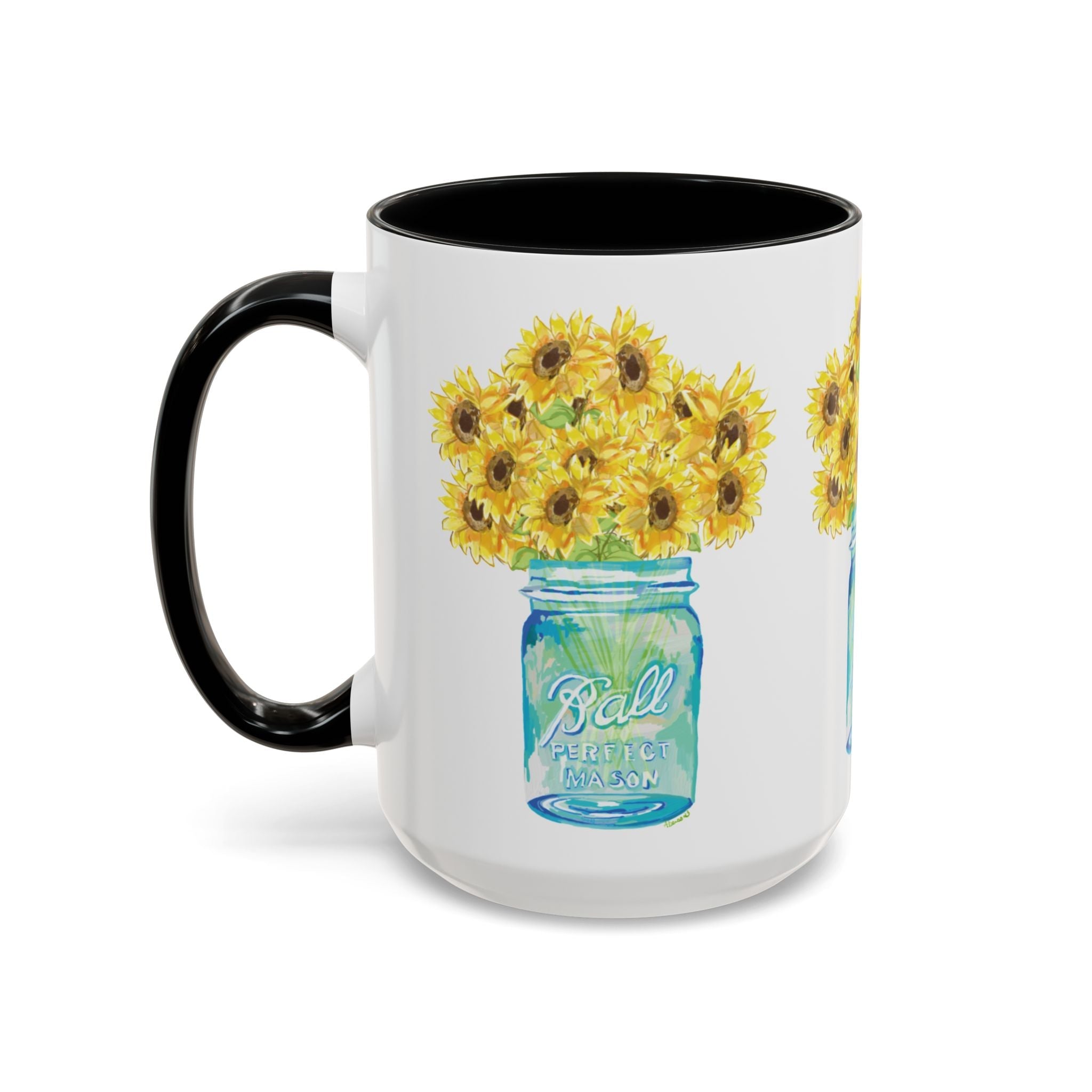 Sunflower Mason Jar Two Tone Ceramic Coffee Mugs - Blue Cava