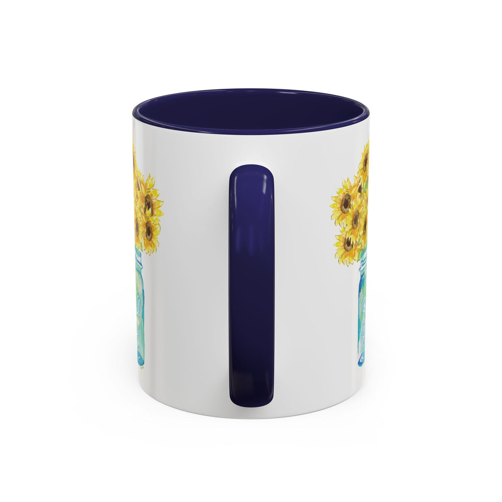 Sunflower Mason Jar Two Tone Ceramic Coffee Mugs - Blue Cava