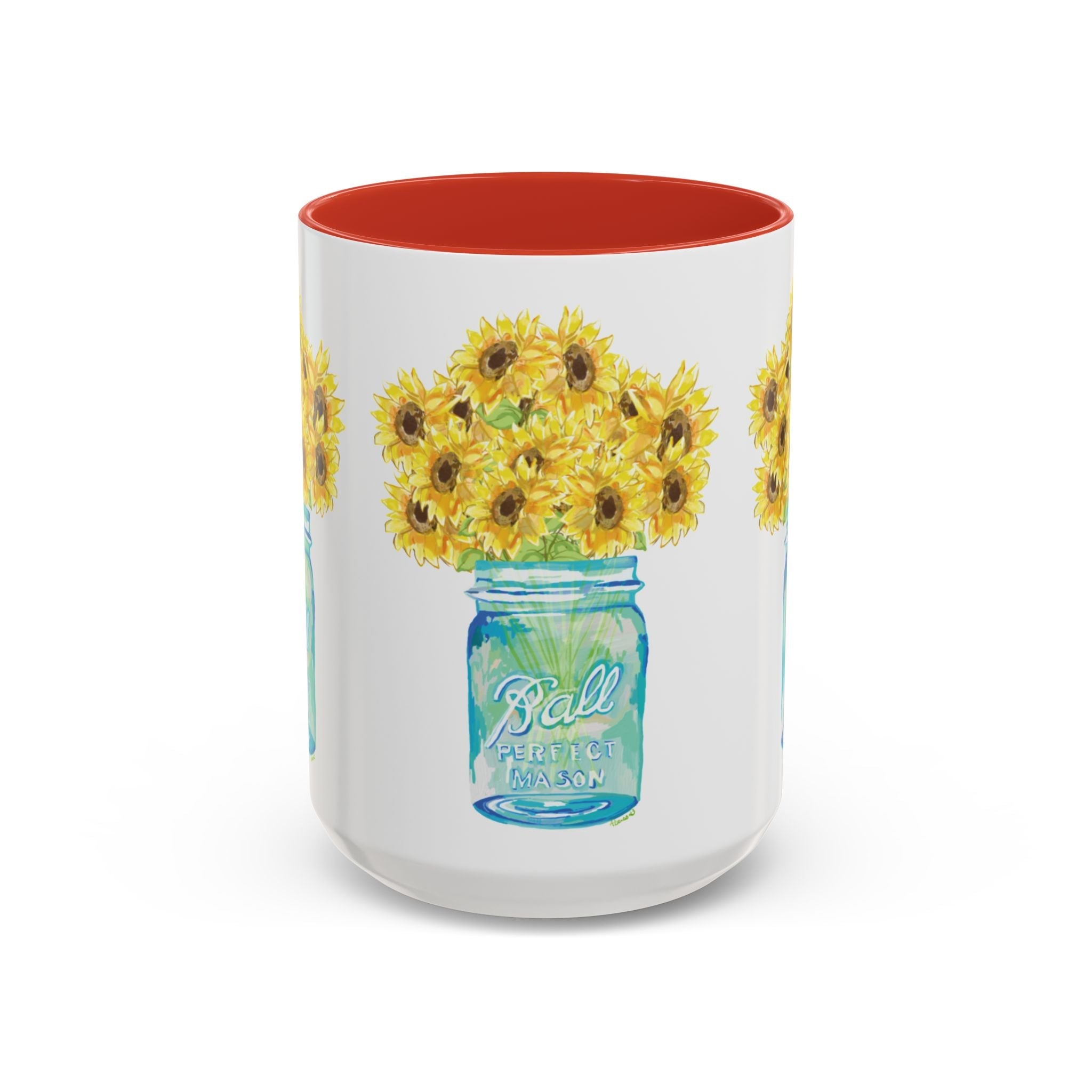Sunflower Mason Jar Two Tone Ceramic Coffee Mugs - Blue Cava