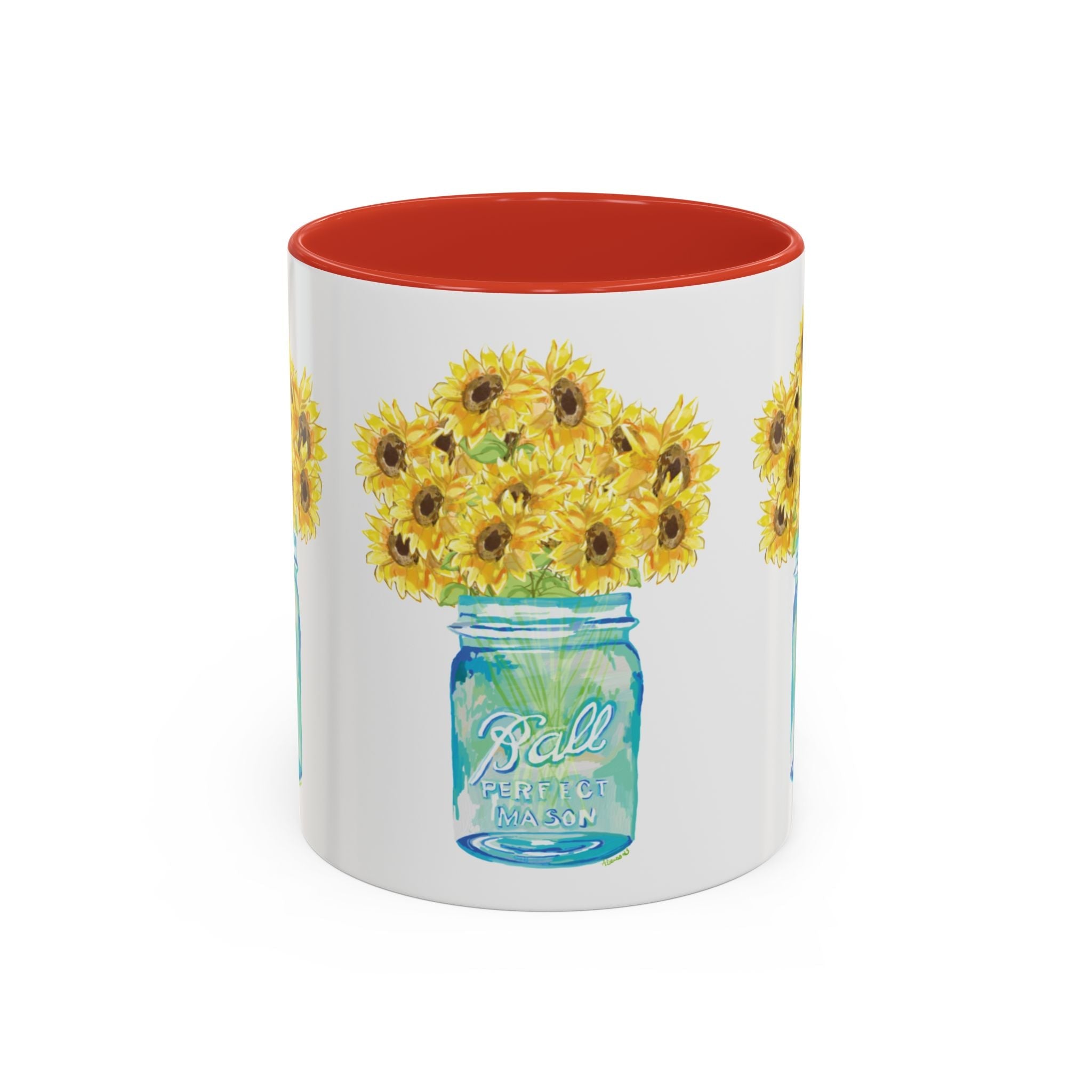 Sunflower Mason Jar Two Tone Ceramic Coffee Mugs - Blue Cava