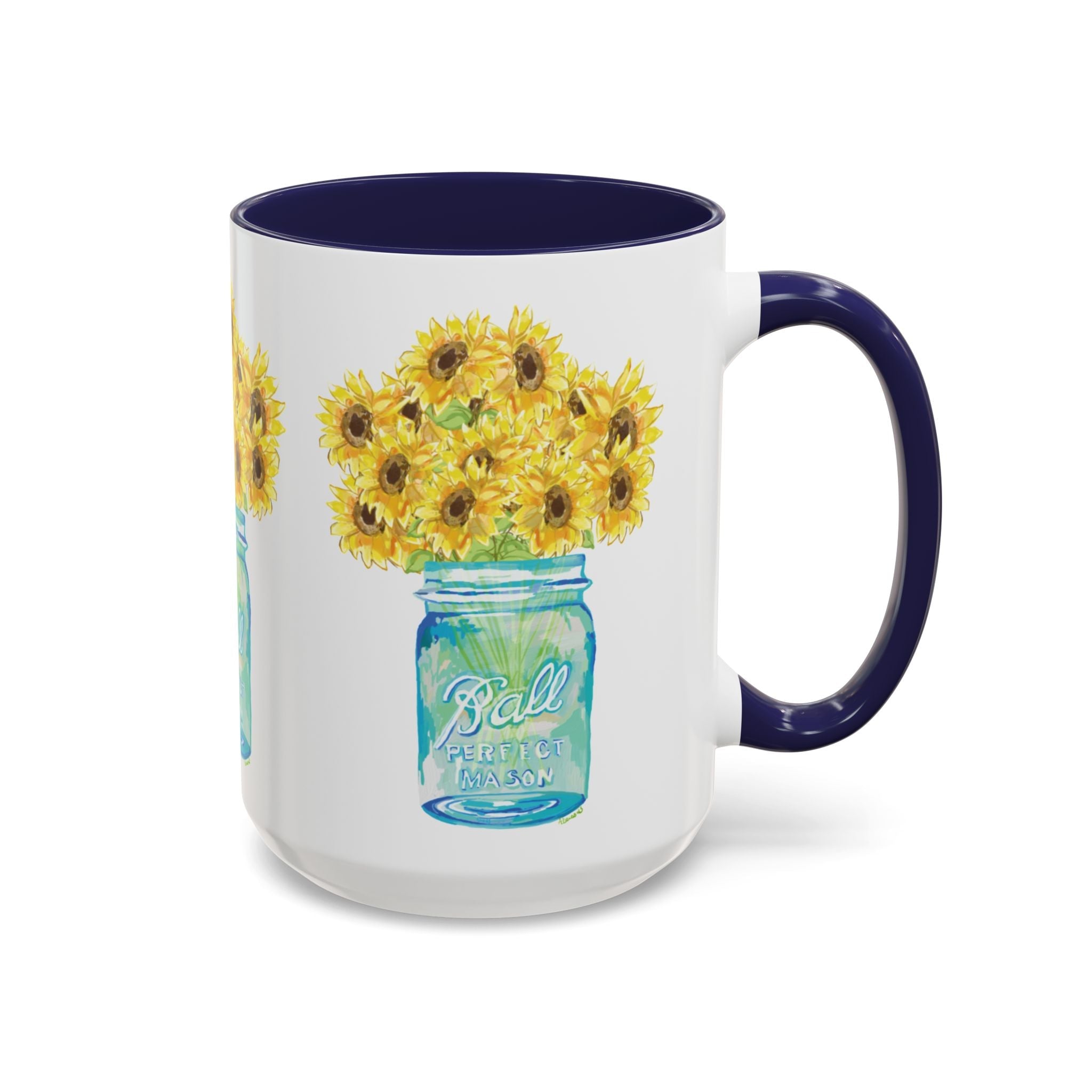 Sunflower Mason Jar Two Tone Ceramic Coffee Mugs - Blue Cava