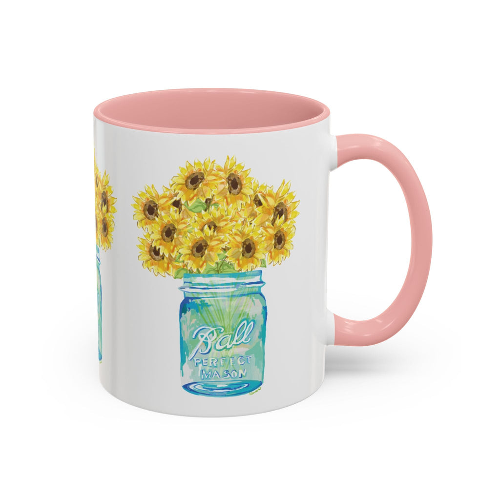 Sunflower Mason Jar Two Tone Ceramic Coffee Mugs - Blue Cava
