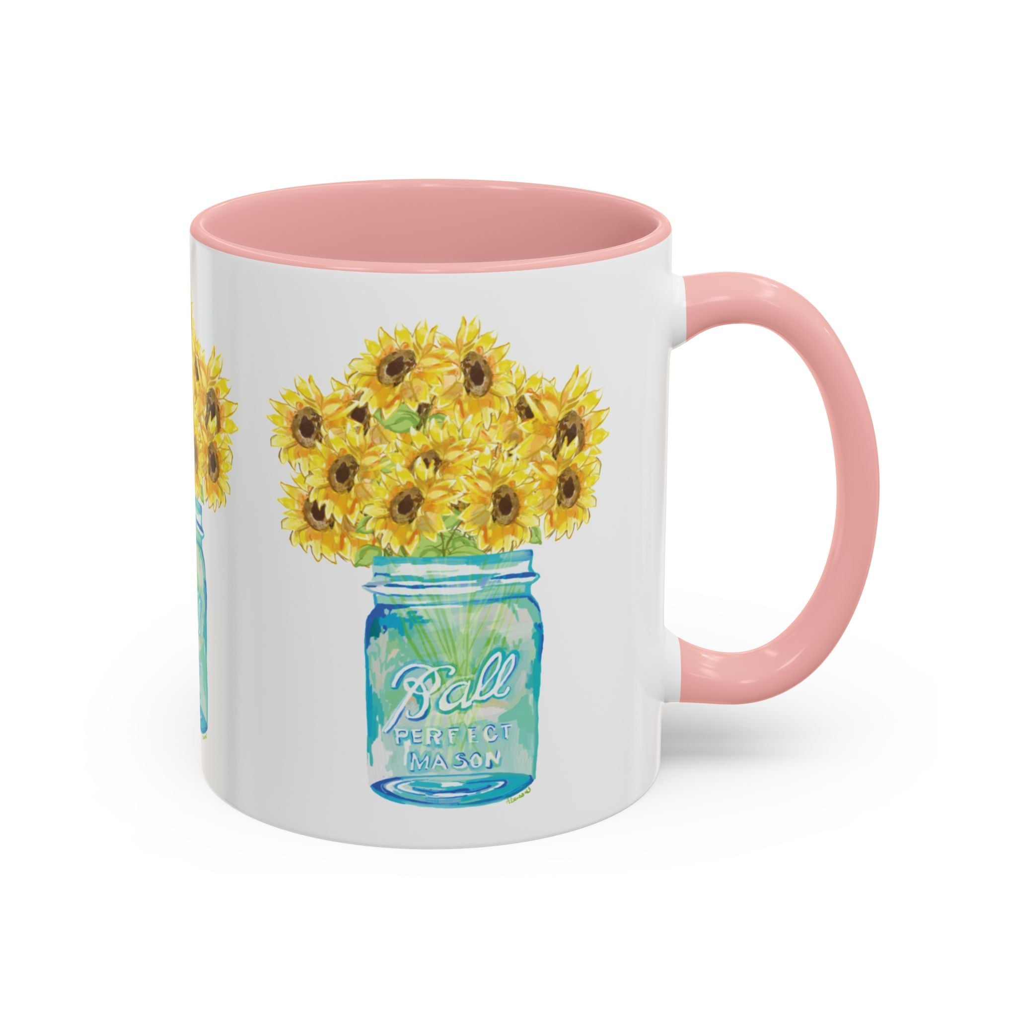 Sunflower Mason Jar Two Tone Ceramic Coffee Mugs - Blue Cava