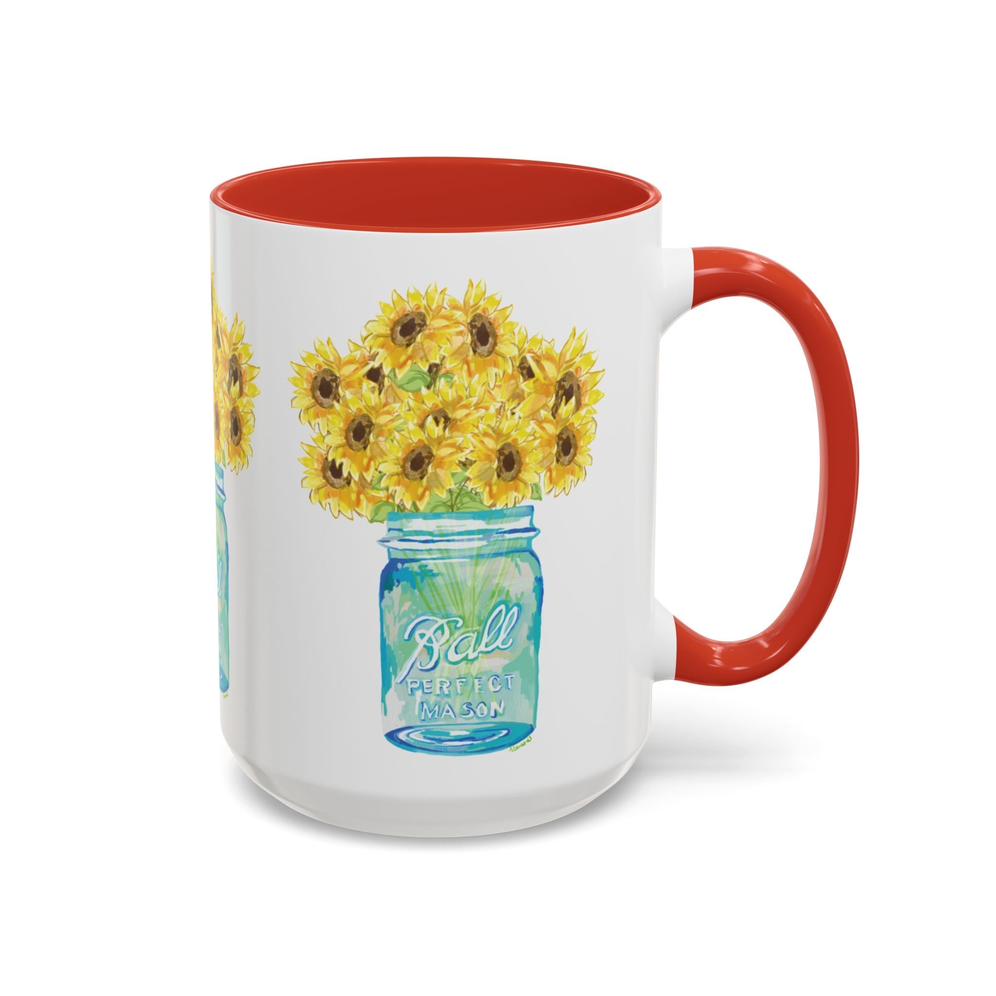 Sunflower Mason Jar Two Tone Ceramic Coffee Mugs - Blue Cava