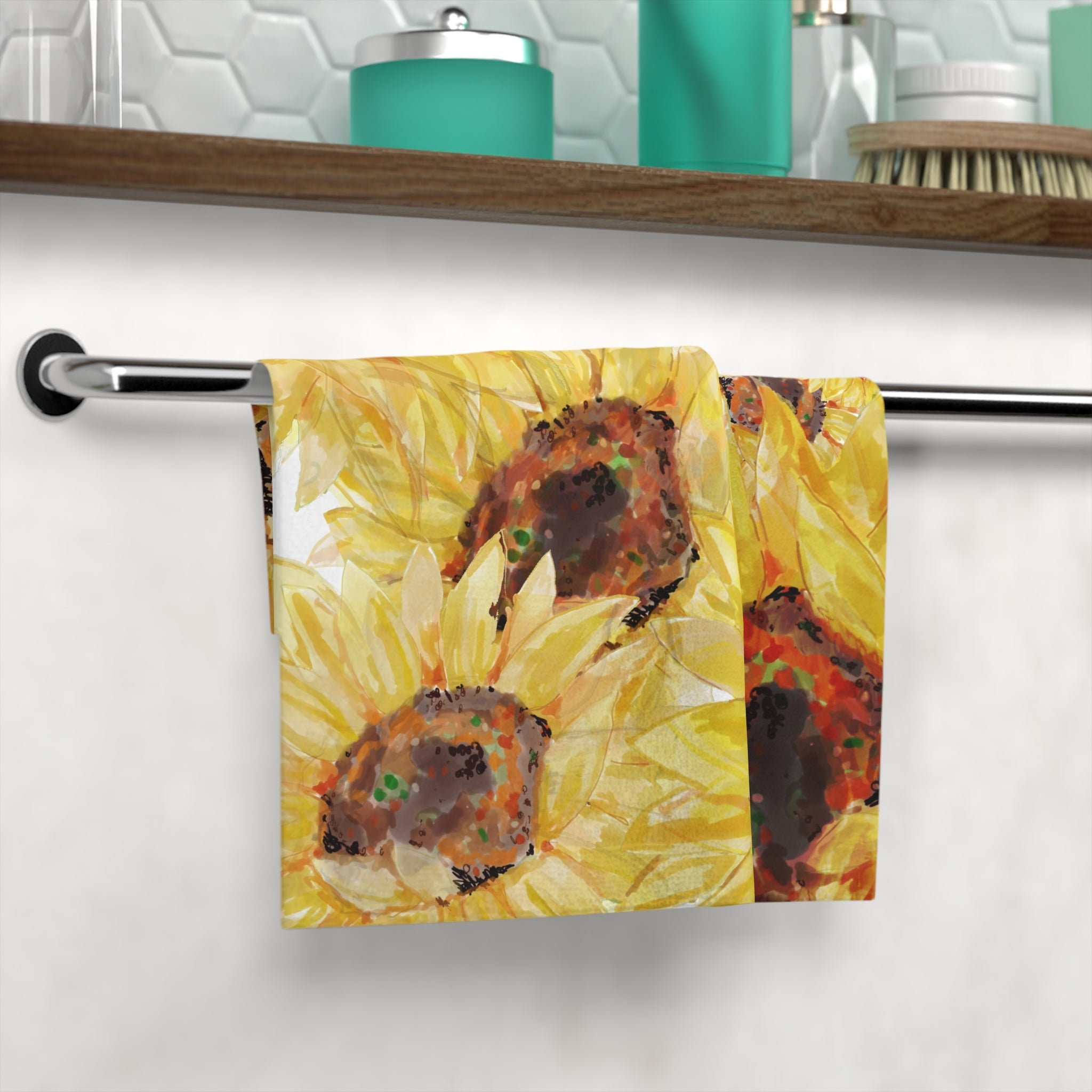Sunflower Washcloth - Bright Floral Face Towel - Blue Cava