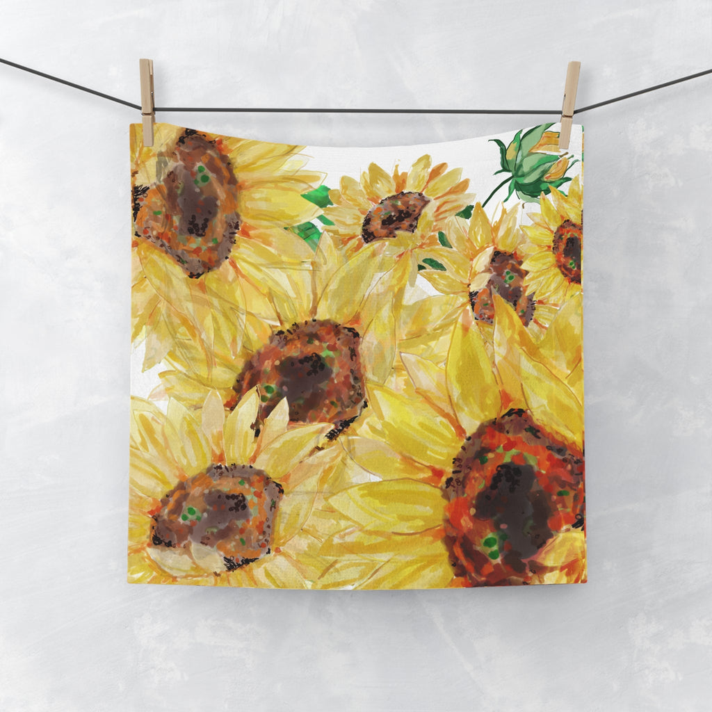 Sunflower Washcloth - Bright Floral Face Towel - Blue Cava