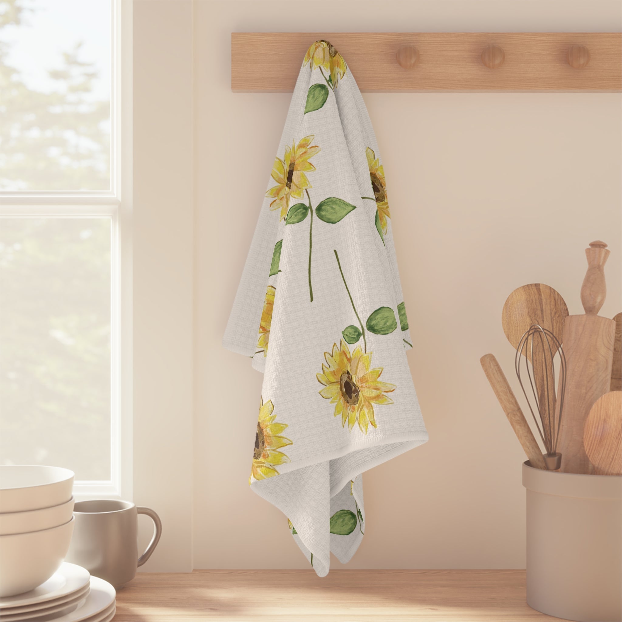 Sunflowers Microfiber Waffle Kitchen Towel - Blue Cava