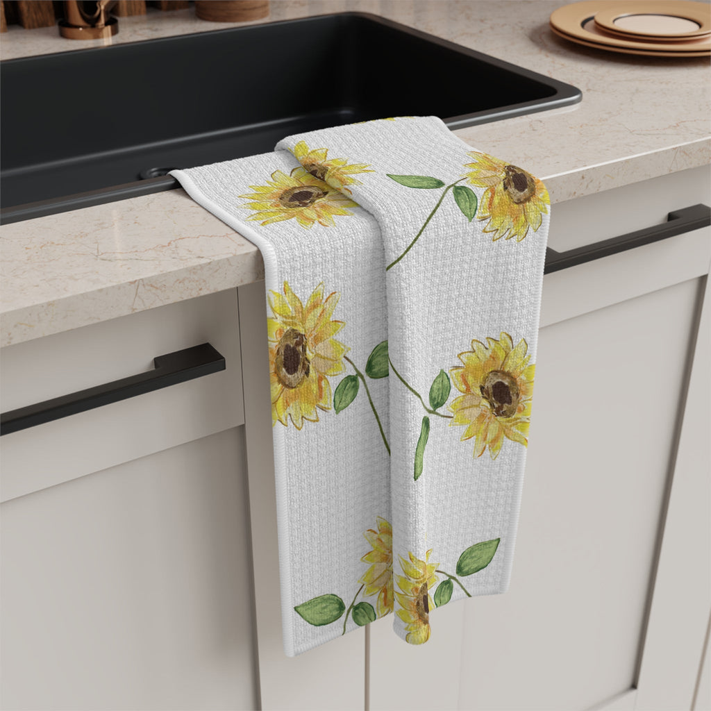 Sunflowers Microfiber Waffle Kitchen Towel - Blue Cava