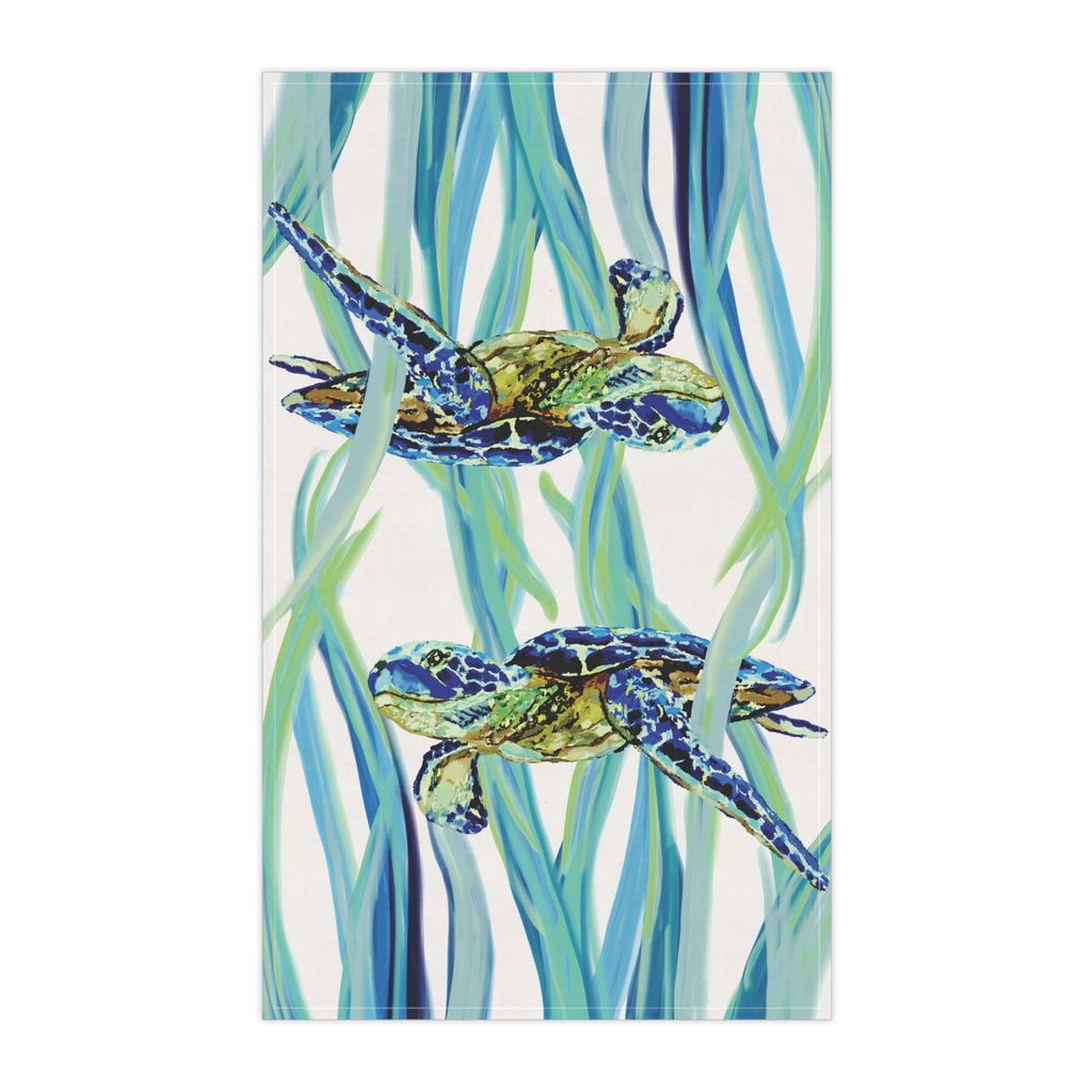 Swimming Sea Turtle Kitchen Linen Tea Towel — Coastal - Blue Cava