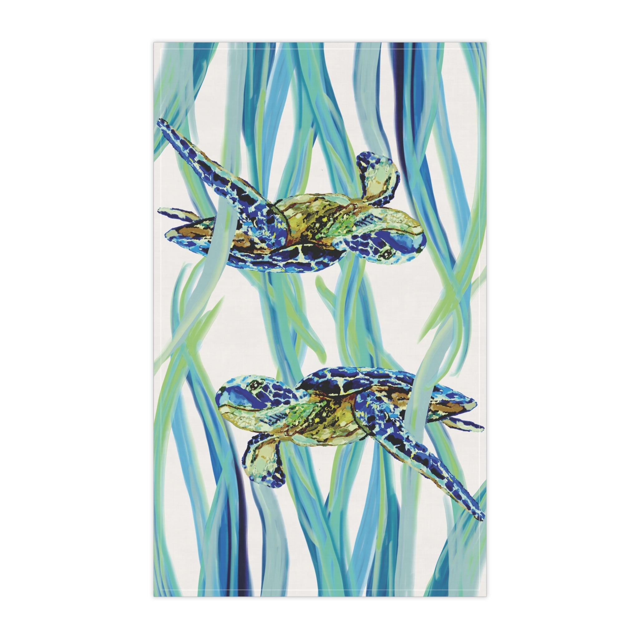 Swimming Sea Turtle Kitchen Linen Tea Towel — Coastal - Blue Cava