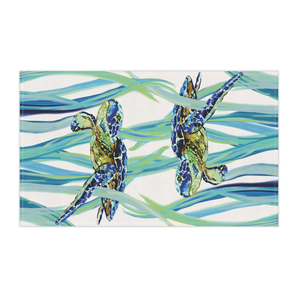 Swimming Sea Turtle Kitchen Linen Tea Towel — Coastal - Blue Cava