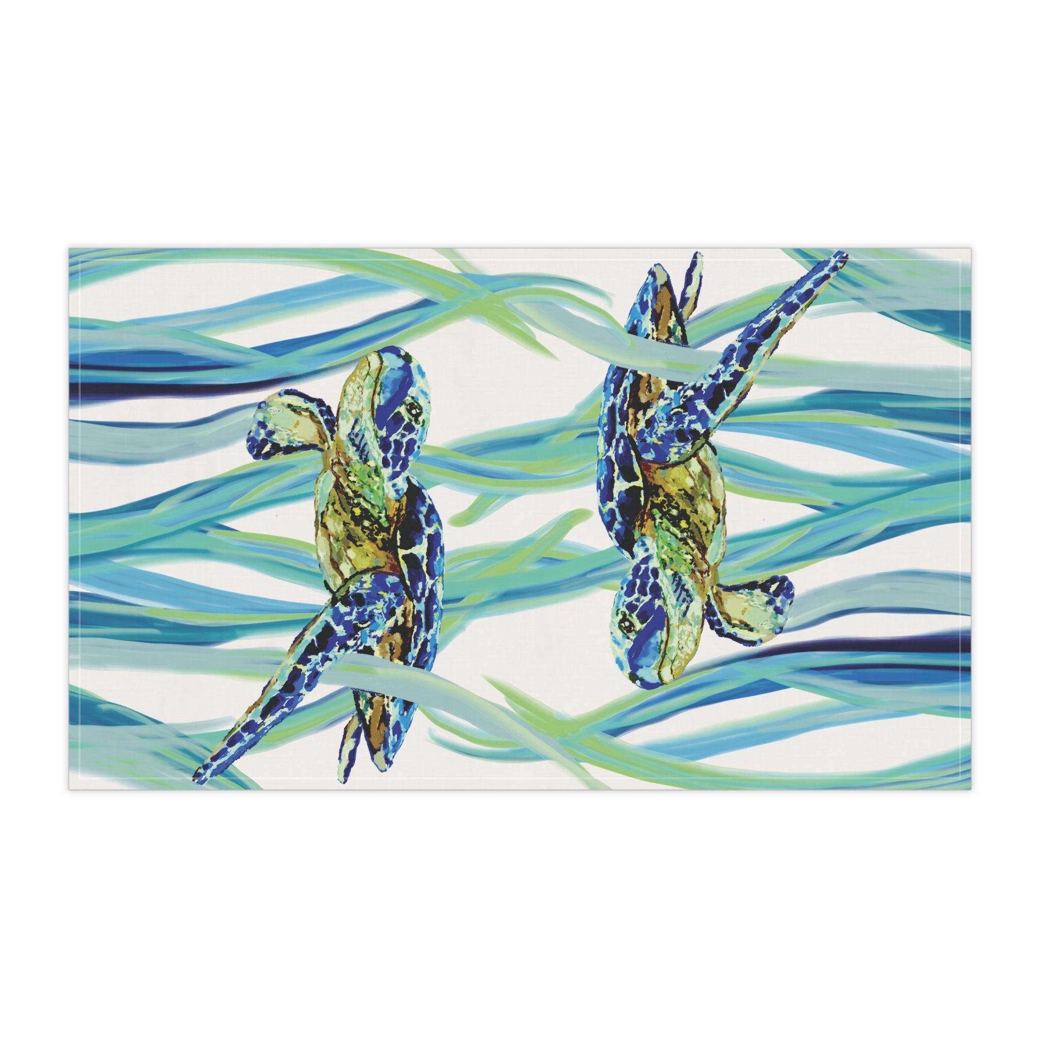 Swimming Sea Turtle Kitchen Linen Tea Towel — Coastal - Blue Cava