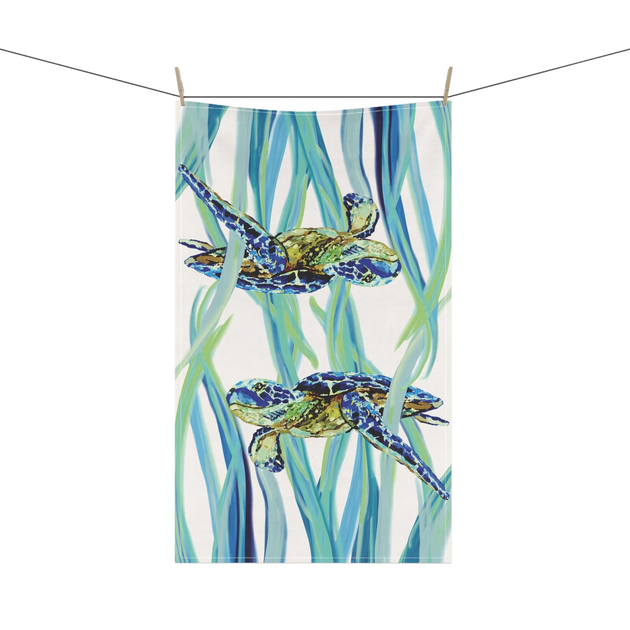 Swimming Sea Turtle Kitchen Linen Tea Towel — Coastal - Blue Cava