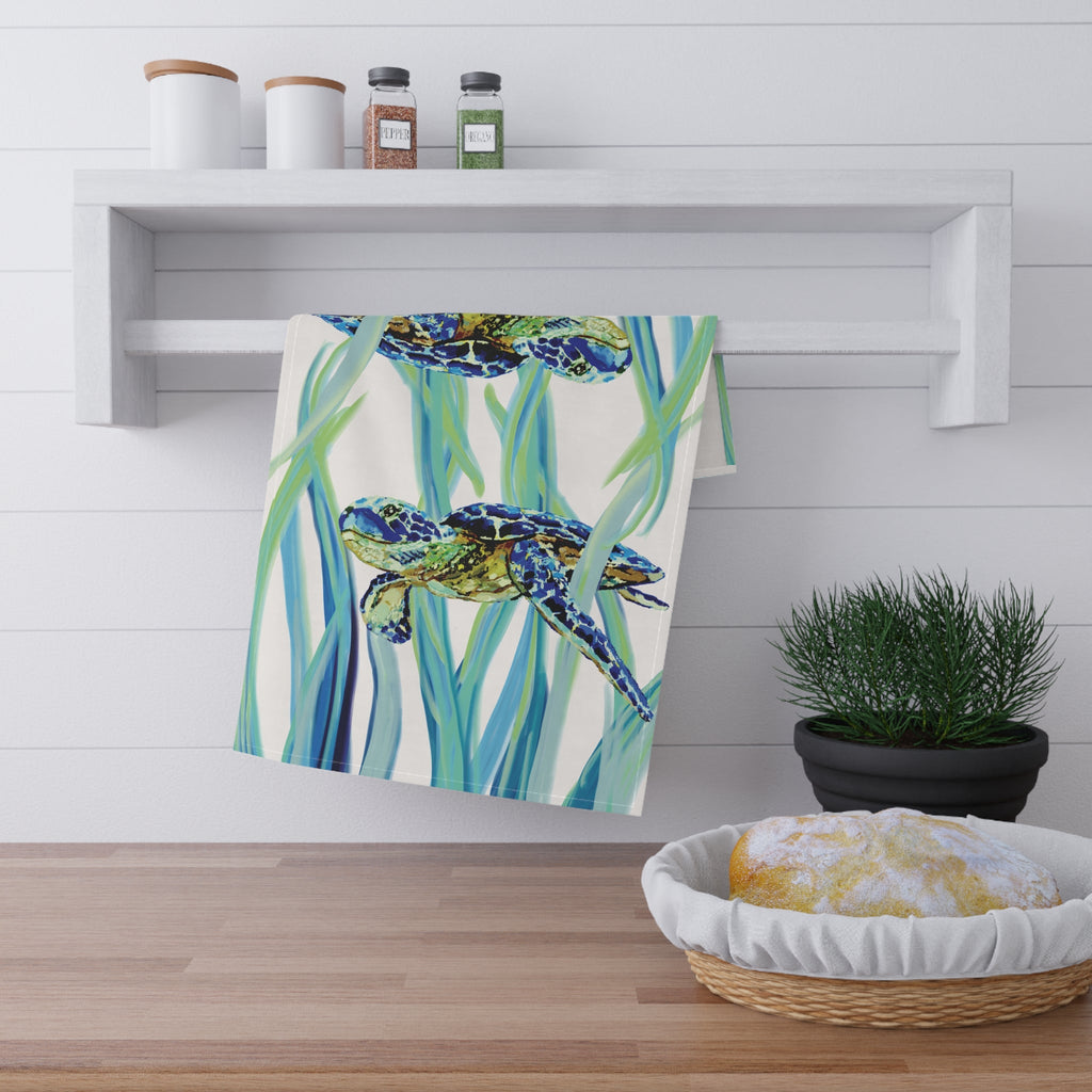 Swimming Sea Turtle Kitchen Linen Tea Towel — Coastal - Blue Cava