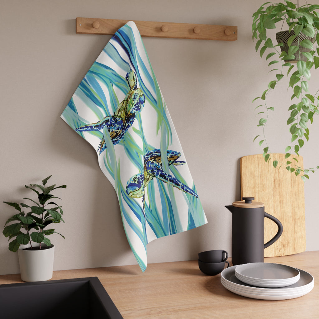 Swimming Sea Turtle Kitchen Linen Tea Towel — Coastal - Blue Cava