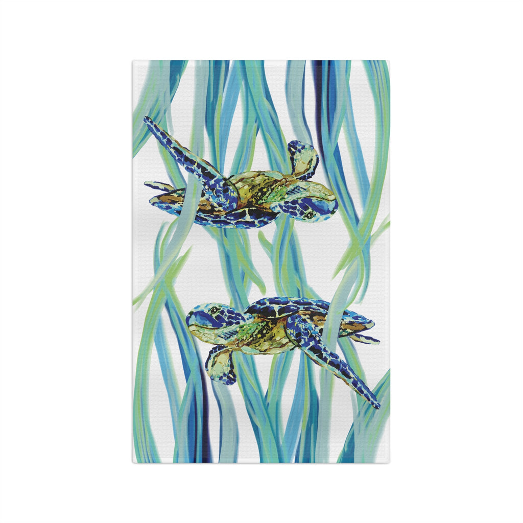 Swimming Sea Turtle Microfiber Waffle Kitchen Towel — Coastal - Blue Cava