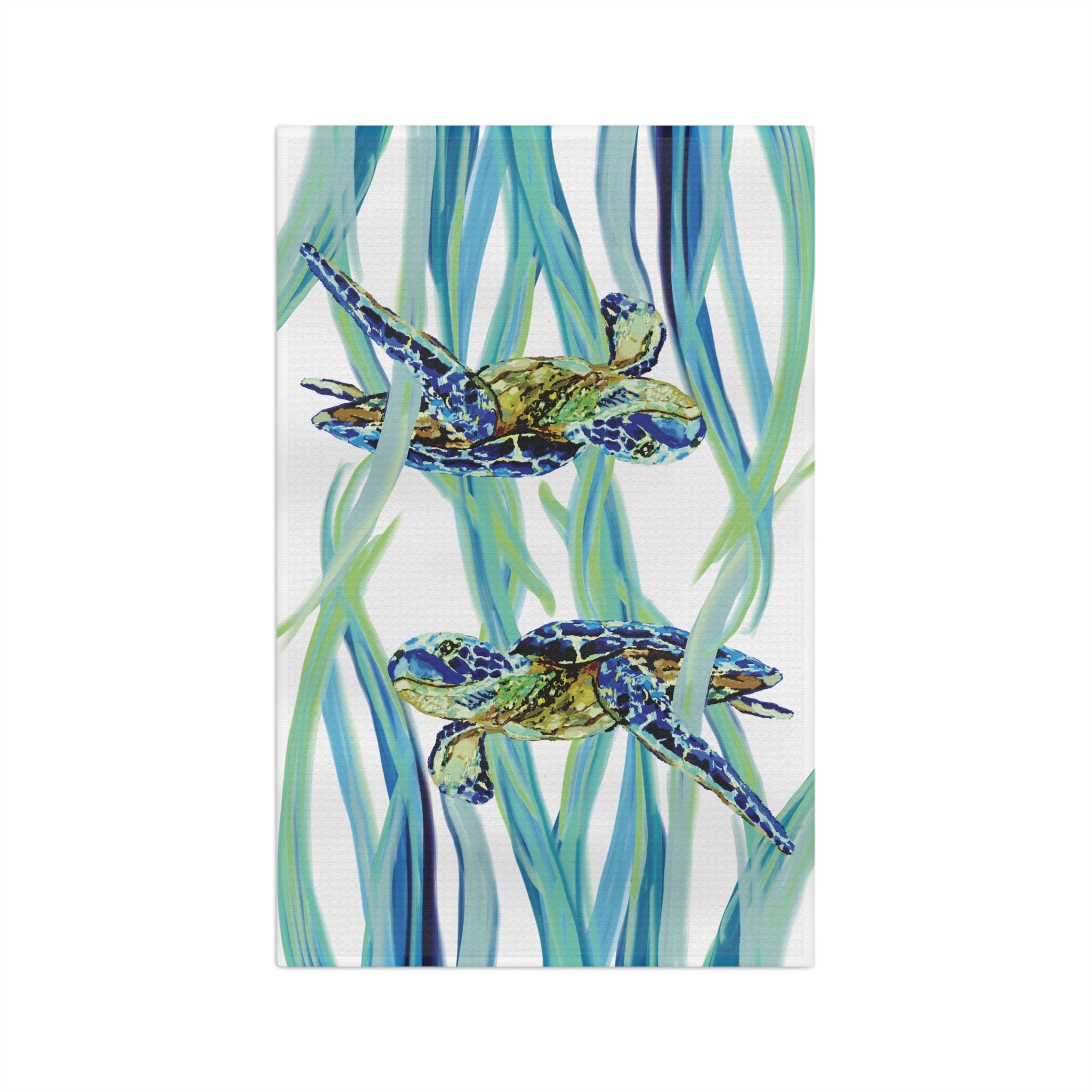 Swimming Sea Turtle Microfiber Waffle Kitchen Towel — Coastal - Blue Cava