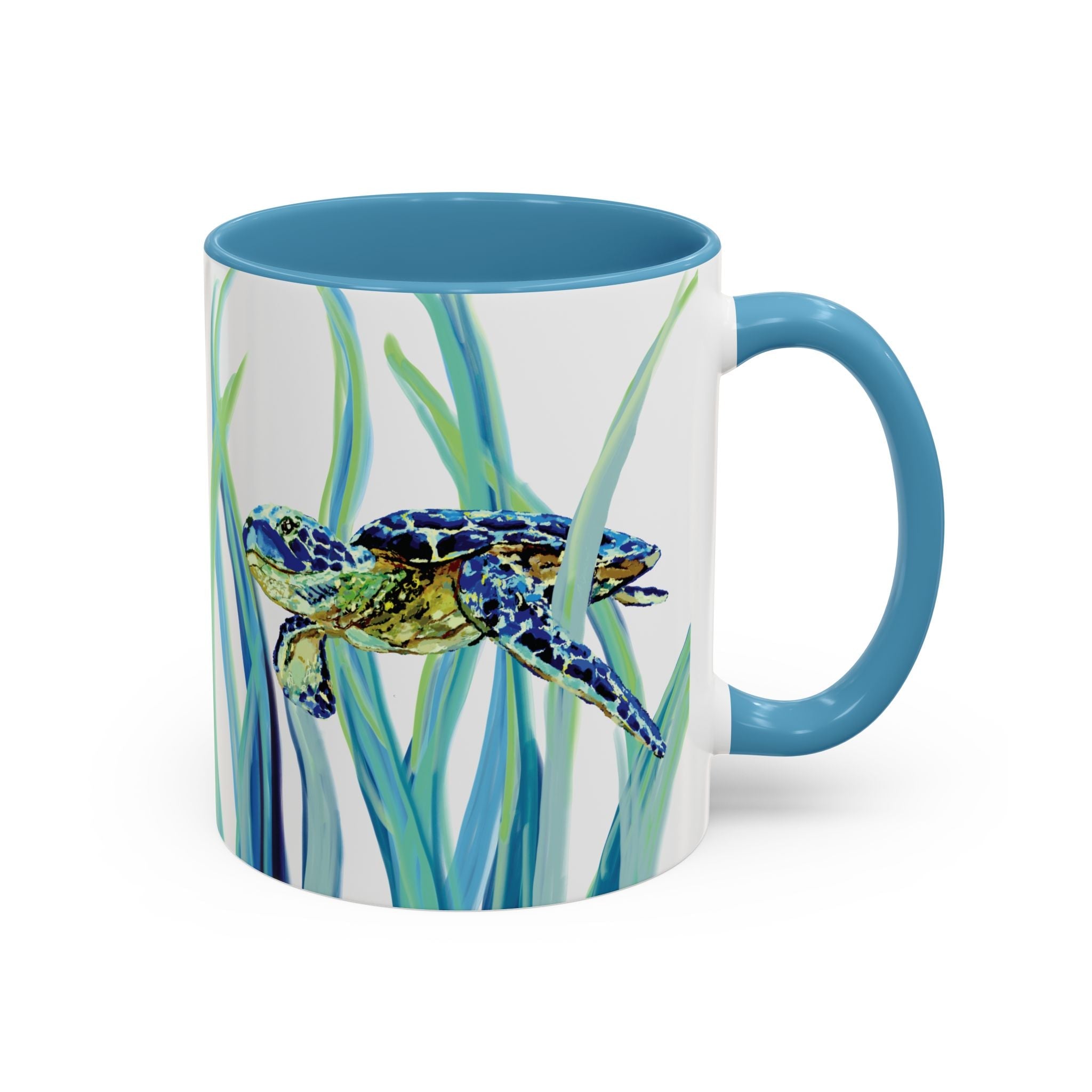 Swimming Sea Turtle Ocean Two - Tone Ceramic Coffee Mugs - Blue Cava