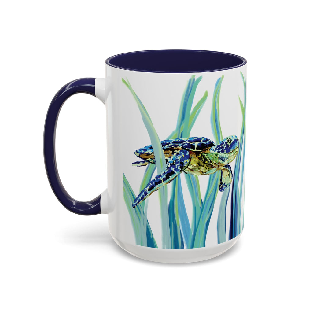 Swimming Sea Turtle Ocean Two - Tone Ceramic Coffee Mugs - Blue Cava