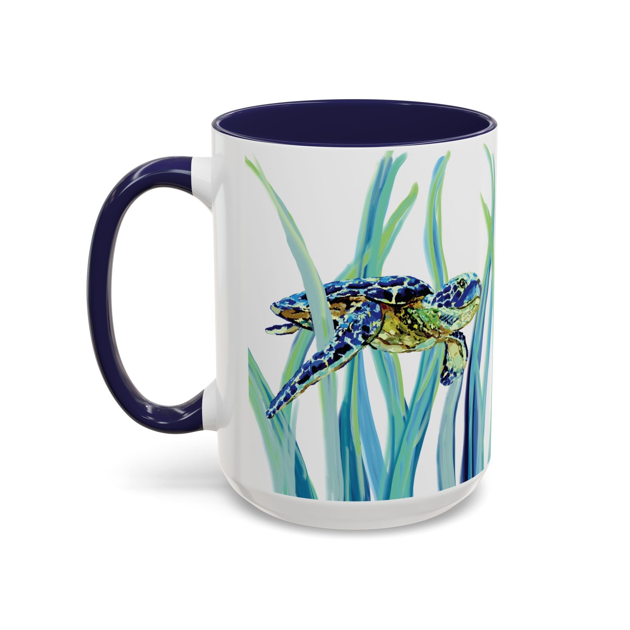 Swimming Sea Turtle Ocean Two - Tone Ceramic Coffee Mugs - Blue Cava