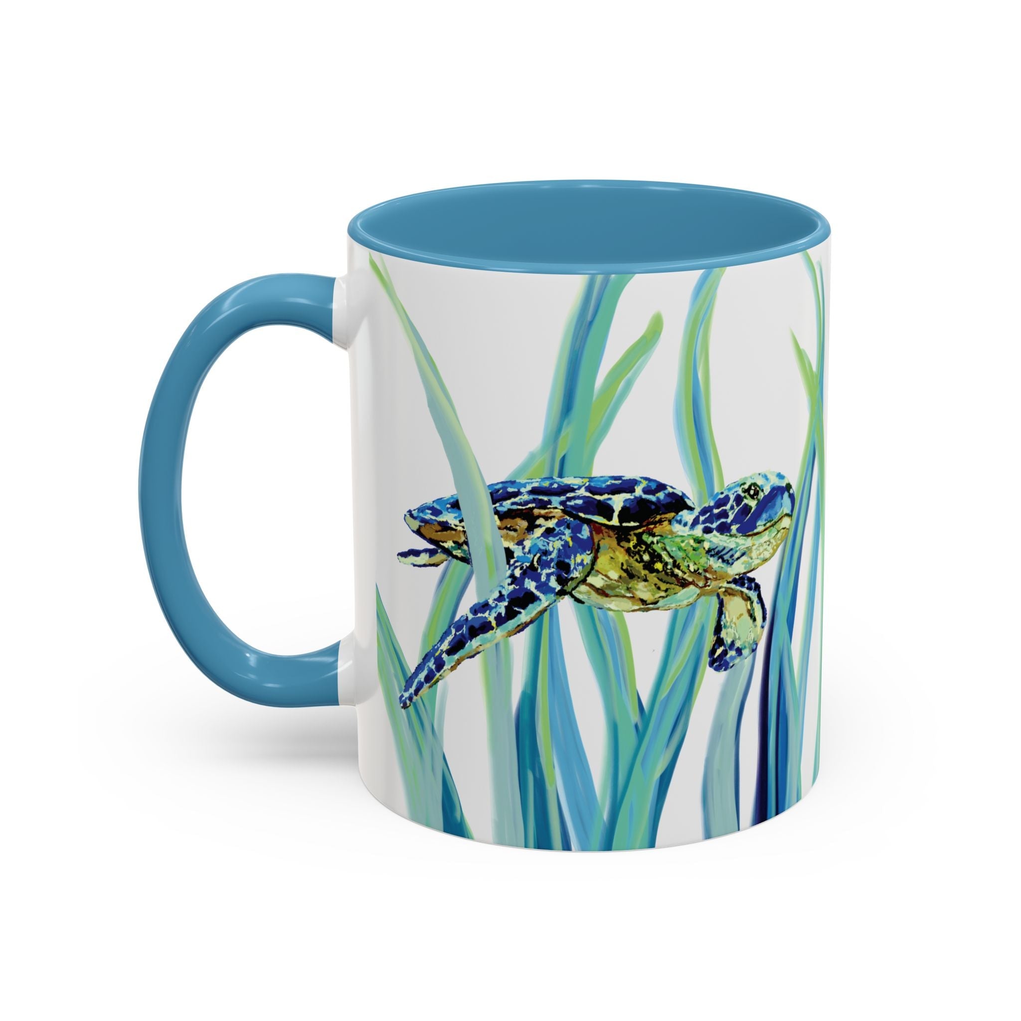 Swimming Sea Turtle Ocean Two - Tone Ceramic Coffee Mugs - Blue Cava