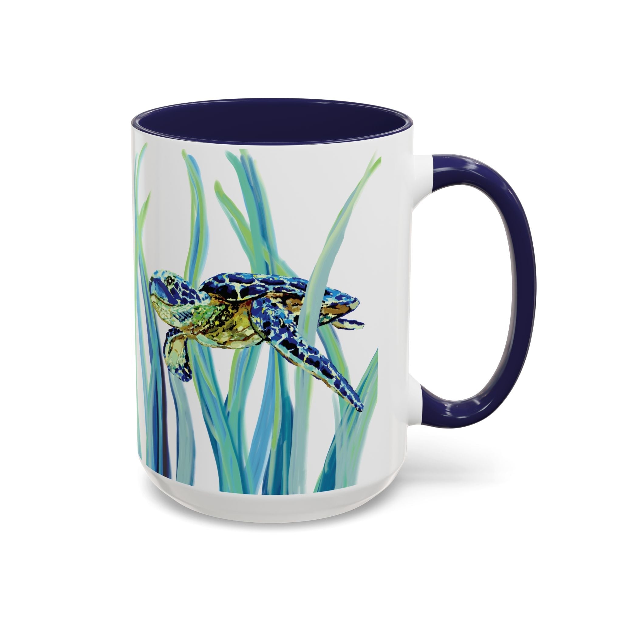 Swimming Sea Turtle Ocean Two - Tone Ceramic Coffee Mugs - Blue Cava