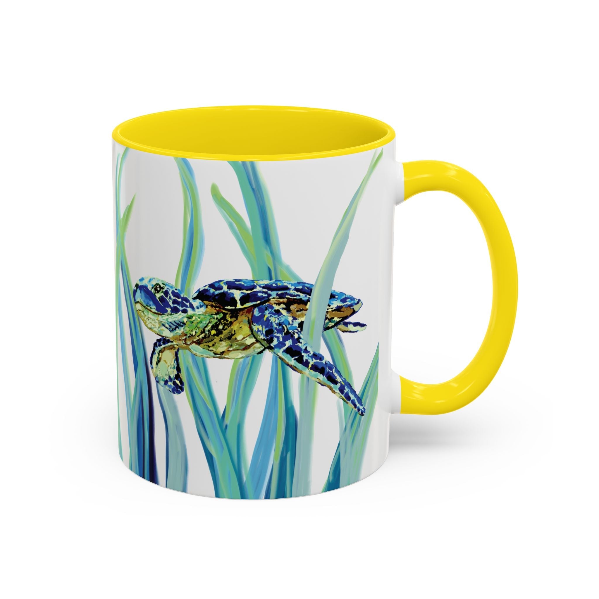 Swimming Sea Turtle Ocean Two - Tone Ceramic Coffee Mugs - Blue Cava