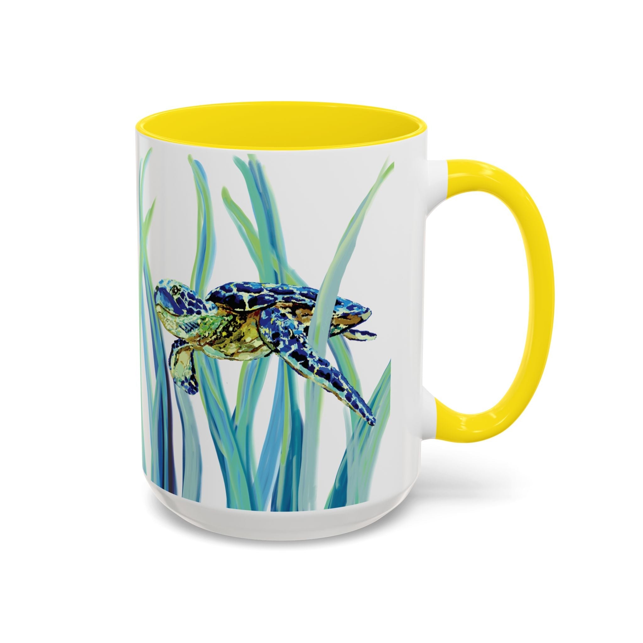 Swimming Sea Turtle Ocean Two - Tone Ceramic Coffee Mugs - Blue Cava