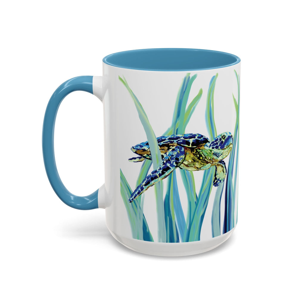 Swimming Sea Turtle Ocean Two - Tone Ceramic Coffee Mugs - Blue Cava