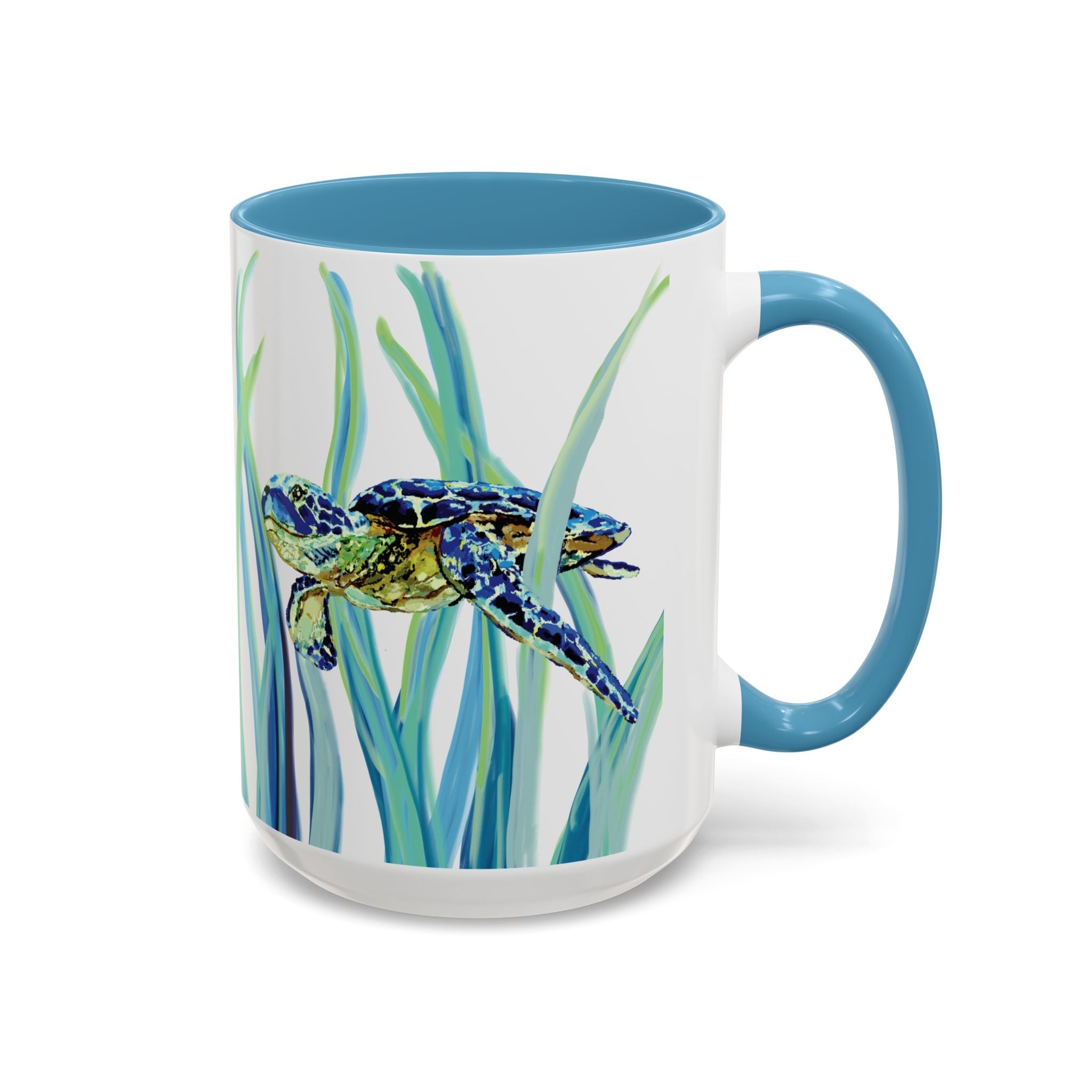 Swimming Sea Turtle Ocean Two - Tone Ceramic Coffee Mugs - Blue Cava