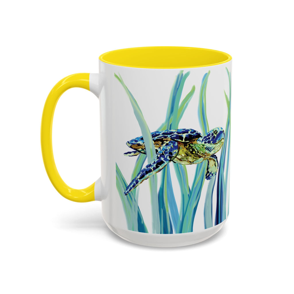 Swimming Sea Turtle Ocean Two - Tone Ceramic Coffee Mugs - Blue Cava
