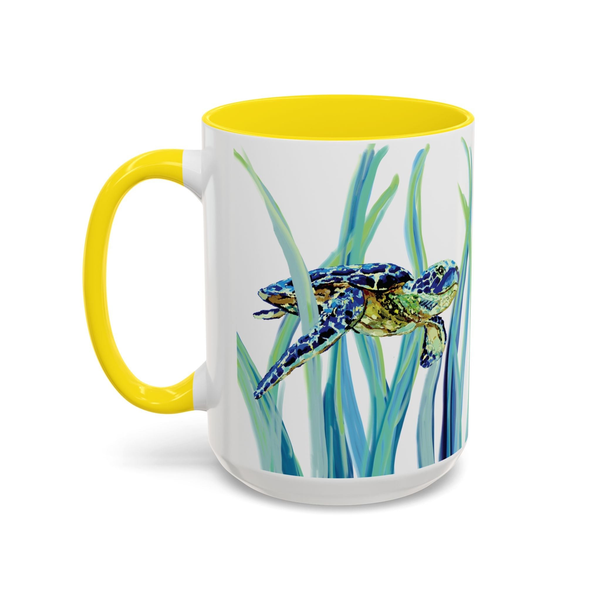 Swimming Sea Turtle Ocean Two - Tone Ceramic Coffee Mugs - Blue Cava