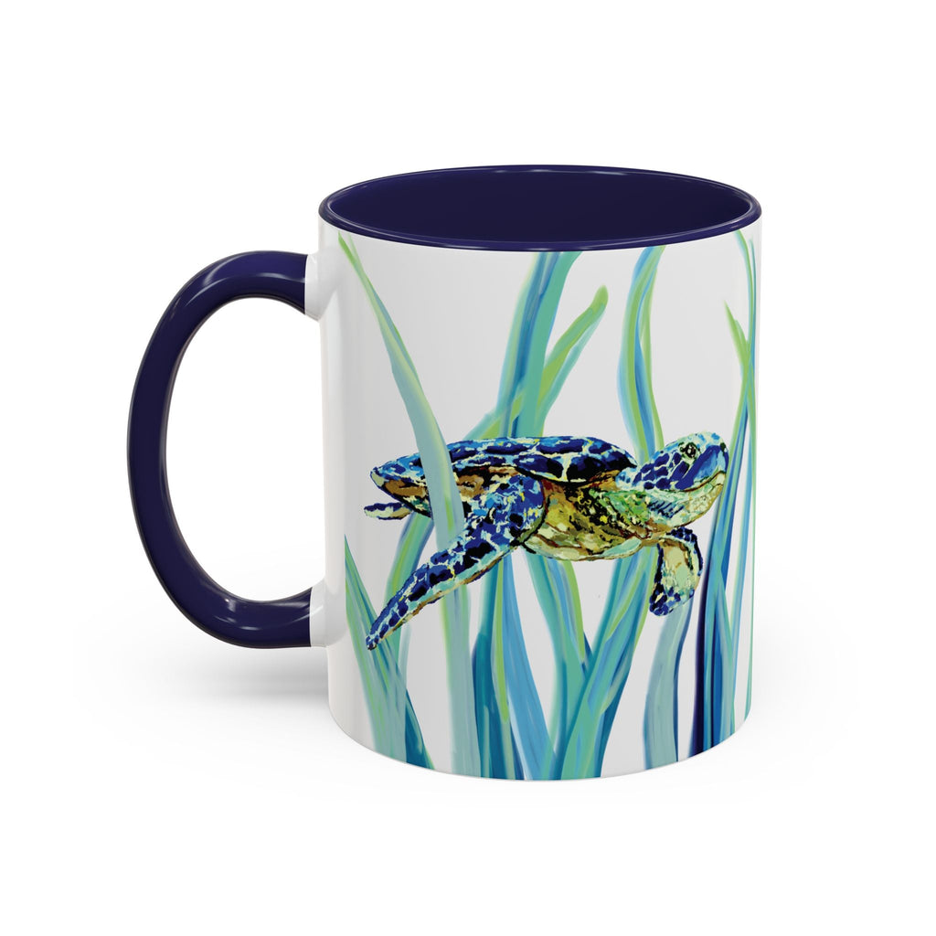 Swimming Sea Turtle Ocean Two - Tone Ceramic Coffee Mugs - Blue Cava