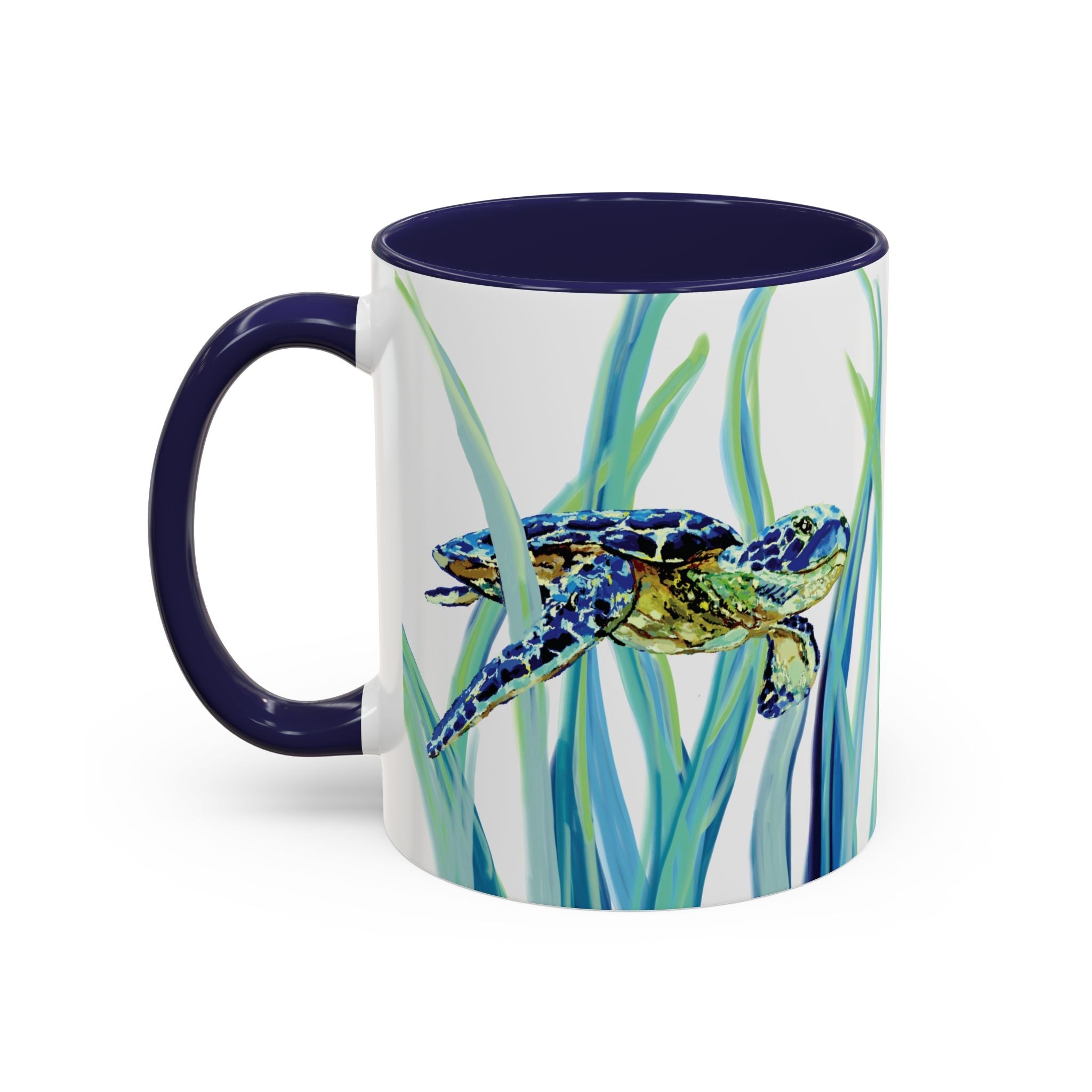 Swimming Sea Turtle Ocean Two - Tone Ceramic Coffee Mugs - Blue Cava