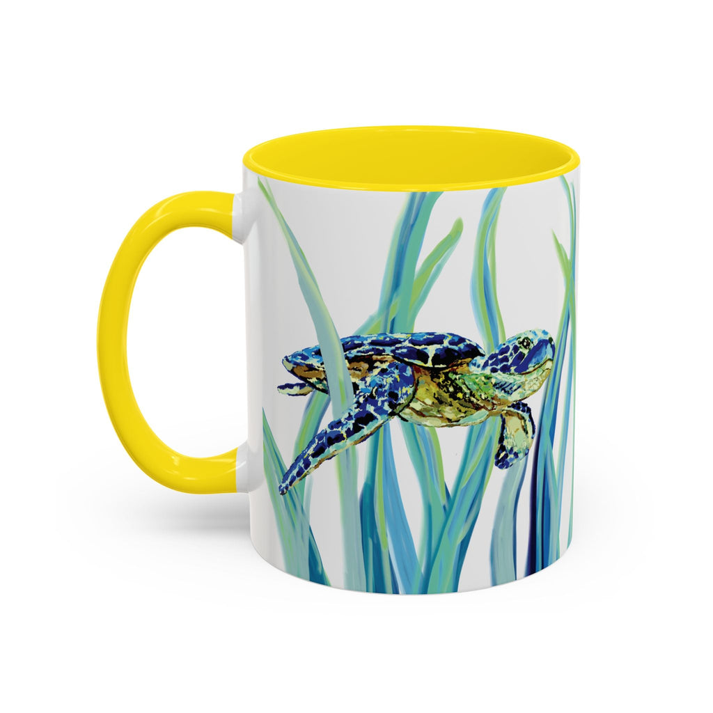 Swimming Sea Turtle Ocean Two - Tone Ceramic Coffee Mugs - Blue Cava