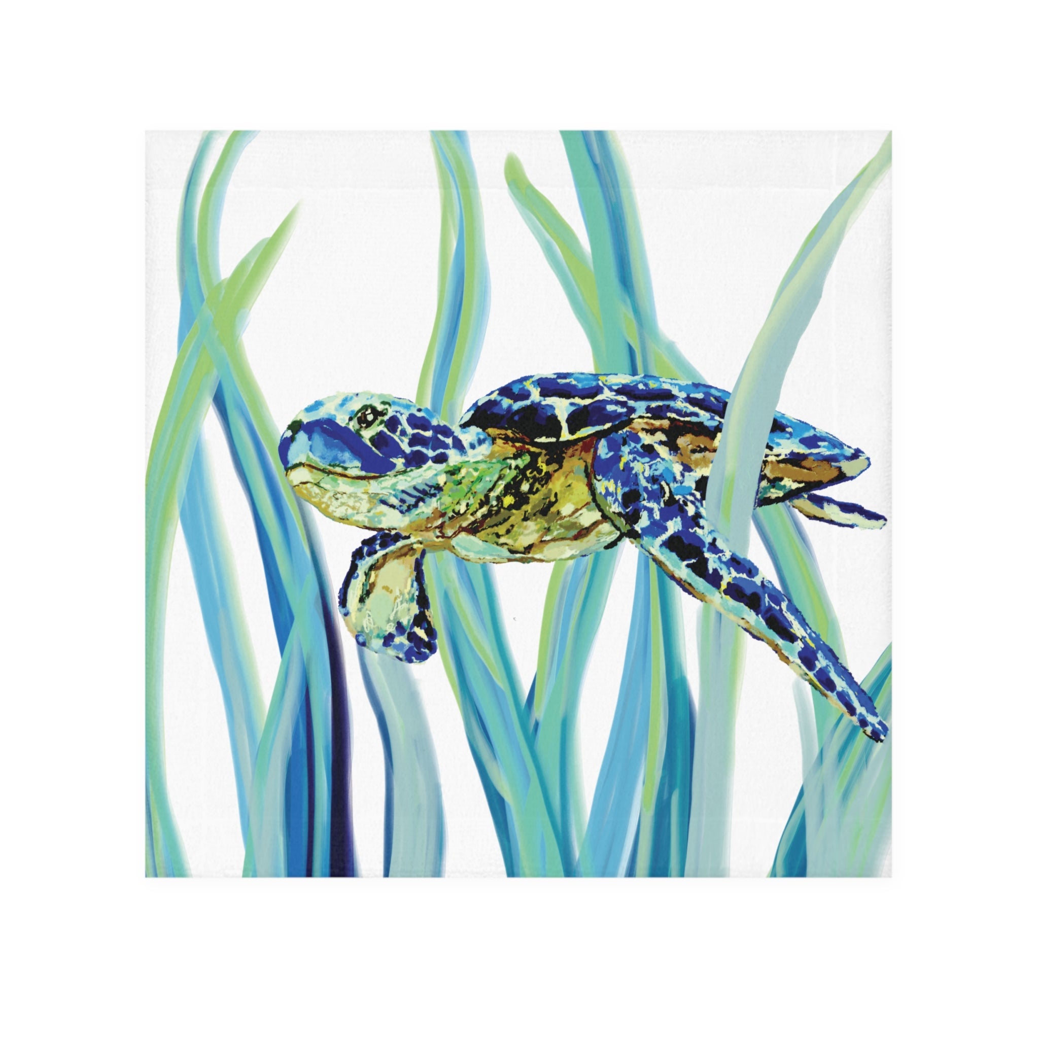 Swimming Sea Turtle Washcloth Towel — Coastal Marine Design - Blue Cava