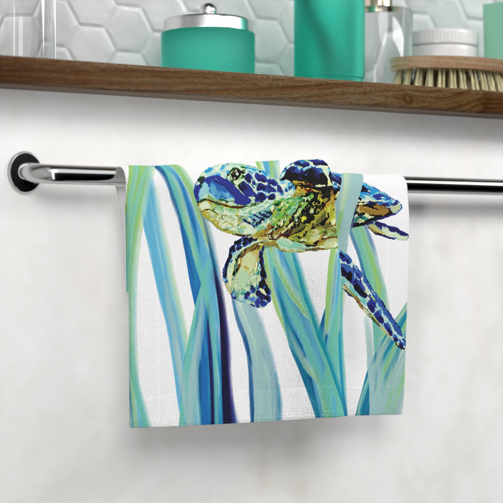 Swimming Sea Turtle Washcloth Towel — Coastal Marine Design - Blue Cava