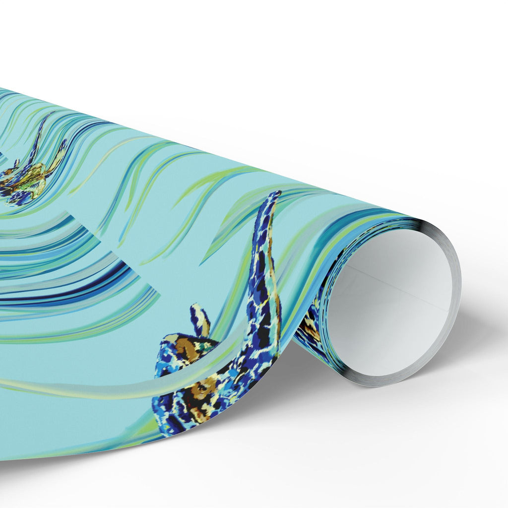 Coastal Swimming Sea Turtle Gift Wrapping Paper in matte or glossy, available in 30 x 36, 30 x 72 or 30 x 180