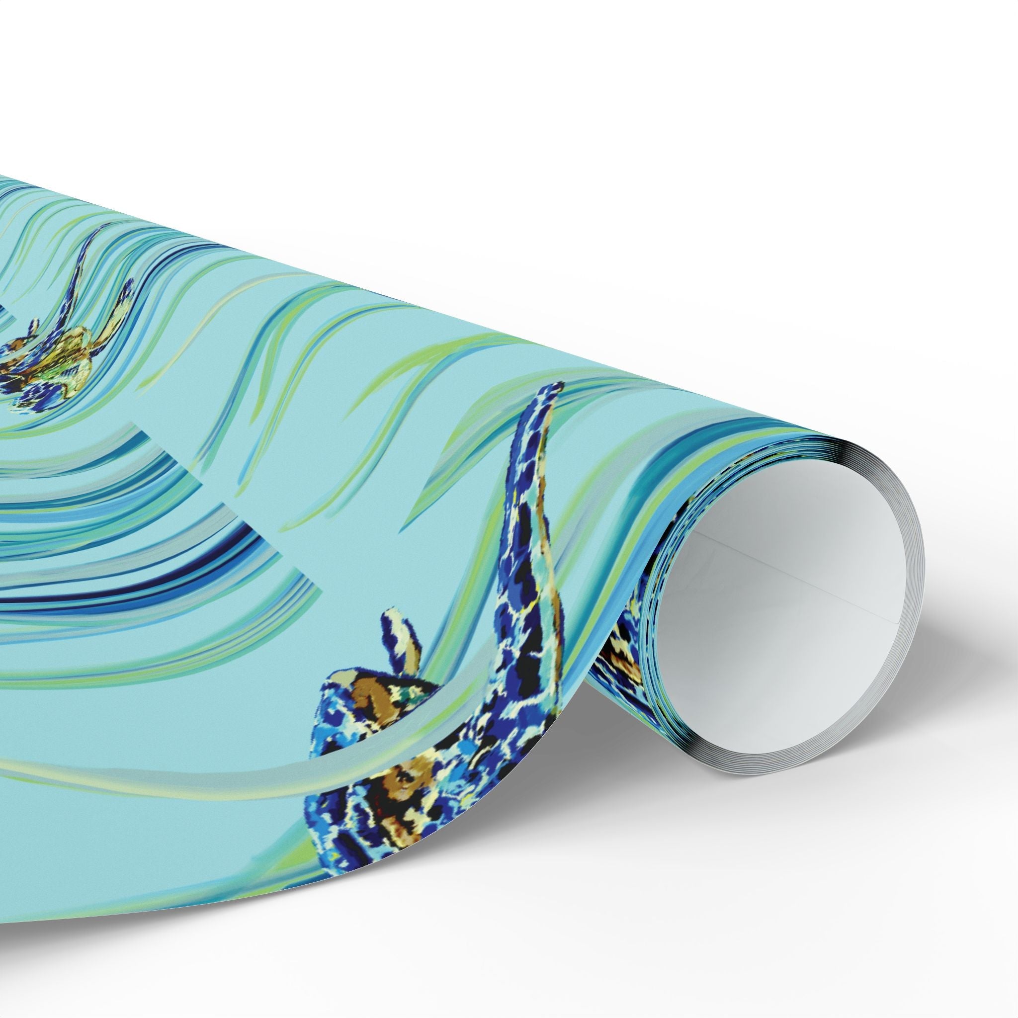 Coastal Swimming Sea Turtle Gift Wrapping Paper in matte or glossy, available in 30 x 36, 30 x 72 or 30 x 180