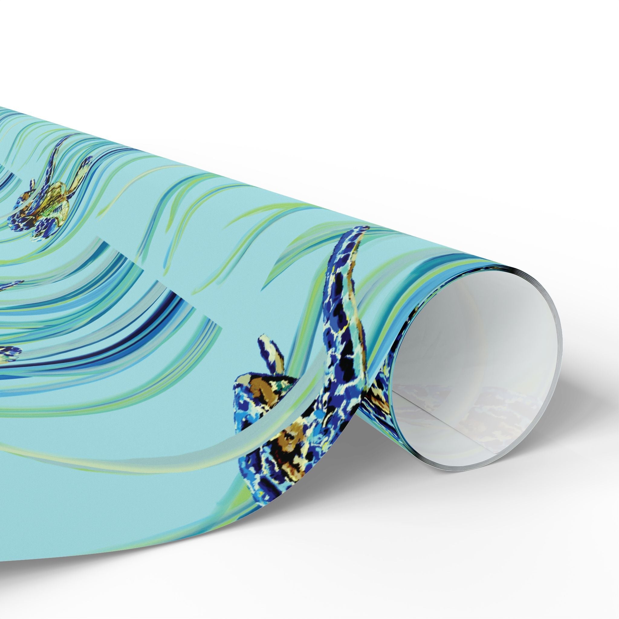Coastal Swimming Sea Turtle Gift Wrapping Paper in matte or glossy, available in 30 x 36, 30 x 72 or 30 x 180