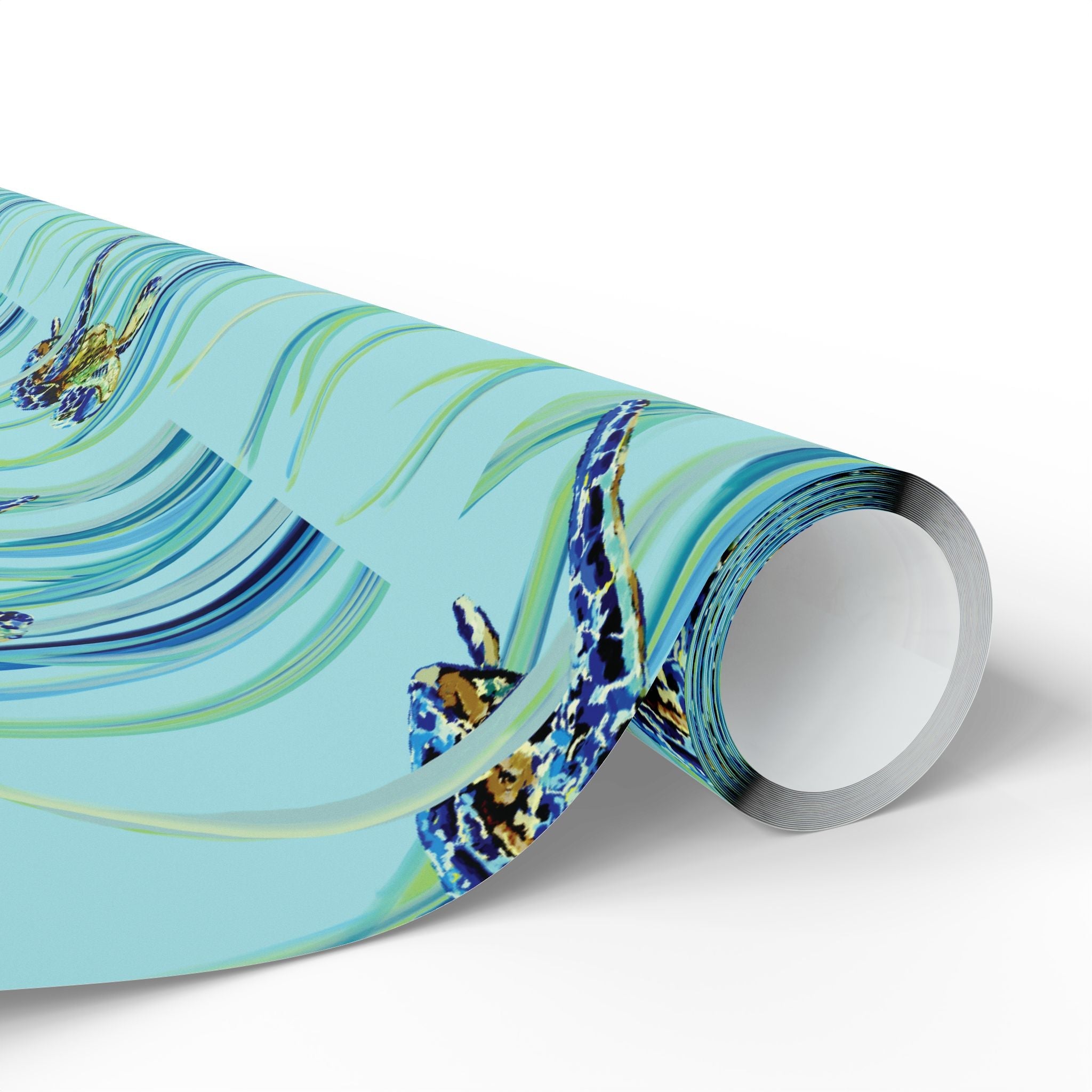Coastal Swimming Sea Turtle Gift Wrapping Paper in matte or glossy, available in 30 x 36, 30 x 72 or 30 x 180