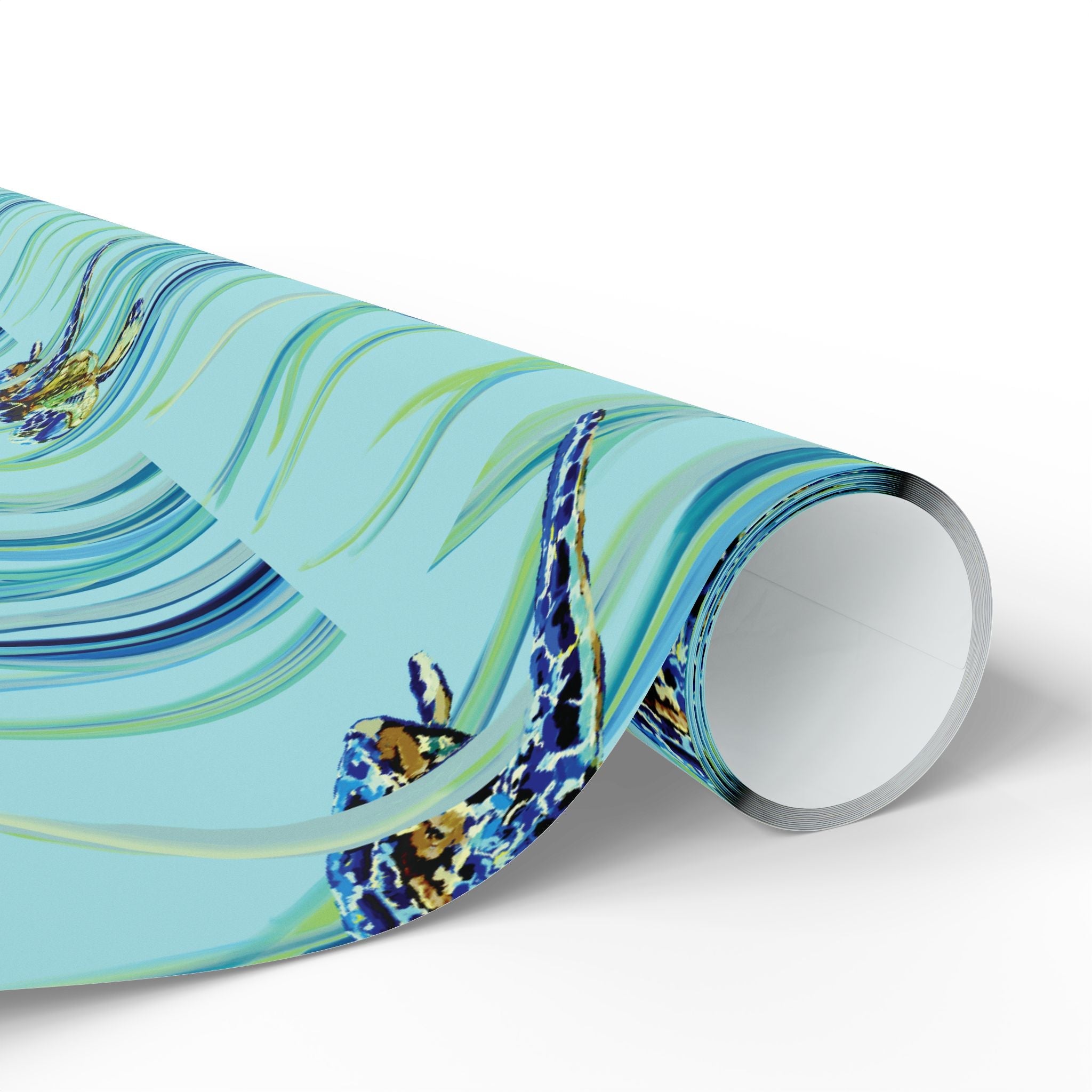 Coastal Swimming Sea Turtle Gift Wrapping Paper in matte or glossy, available in 30 x 36, 30 x 72 or 30 x 180