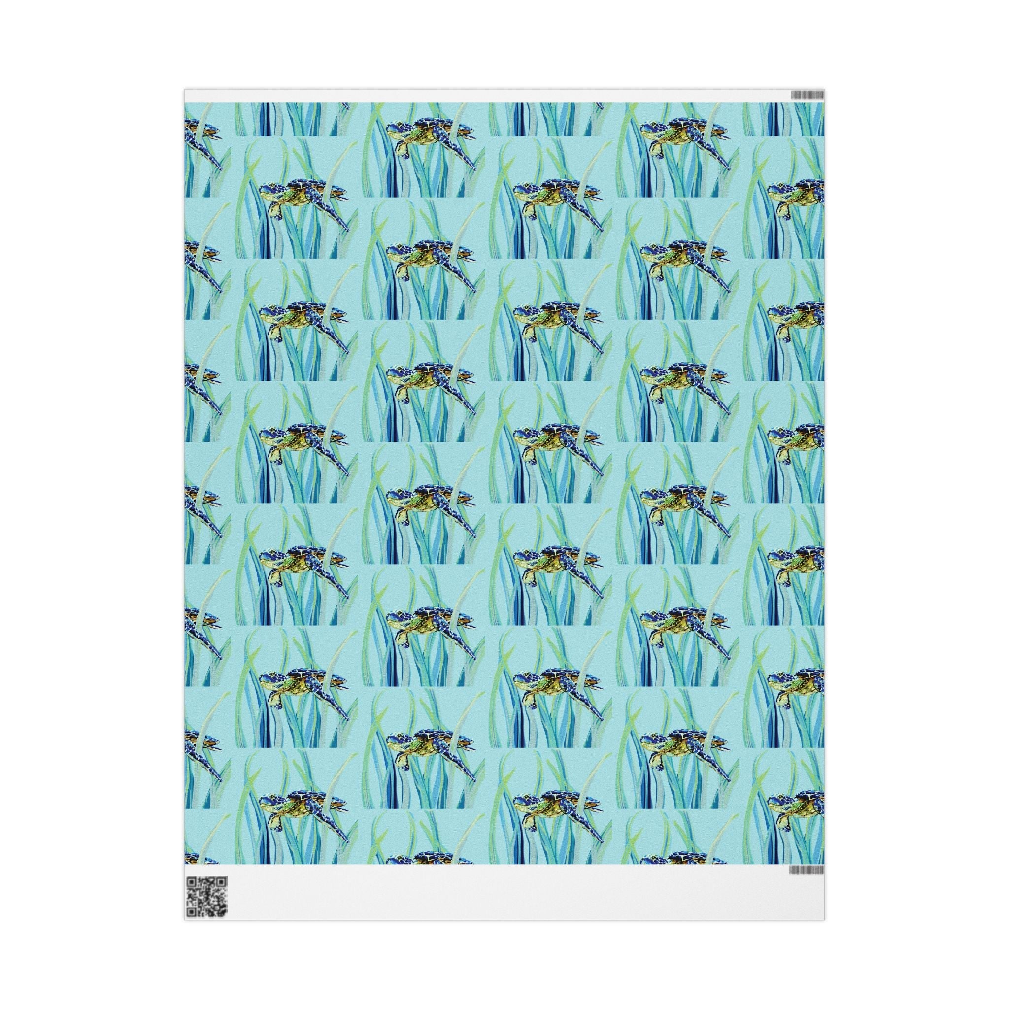 Coastal Swimming Sea Turtle Gift Wrapping Paper in matte or glossy, available in 30 x 36, 30 x 72 or 30 x 180