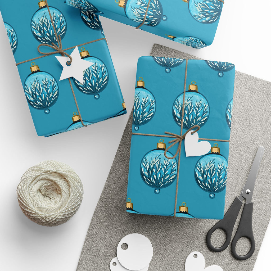 Teal Christmas Ornament Wrapping Papers - luxury, high-quality wrapping paper, beautifully crafted - Blue Cava